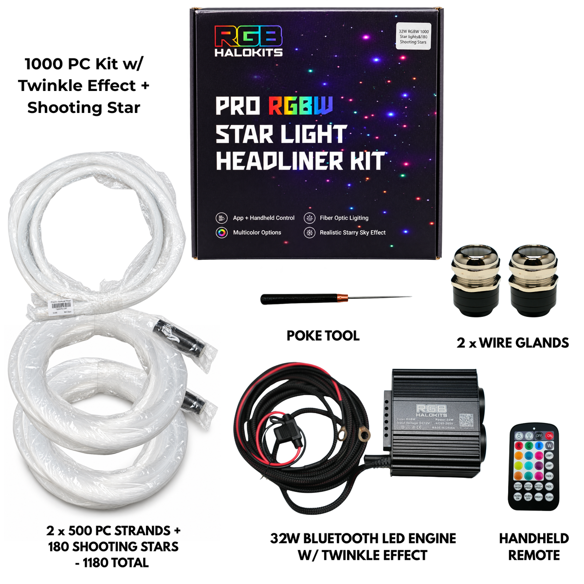 RGBW Twinkle Starlight Headliner Kit – 650 or 1,000 Stars