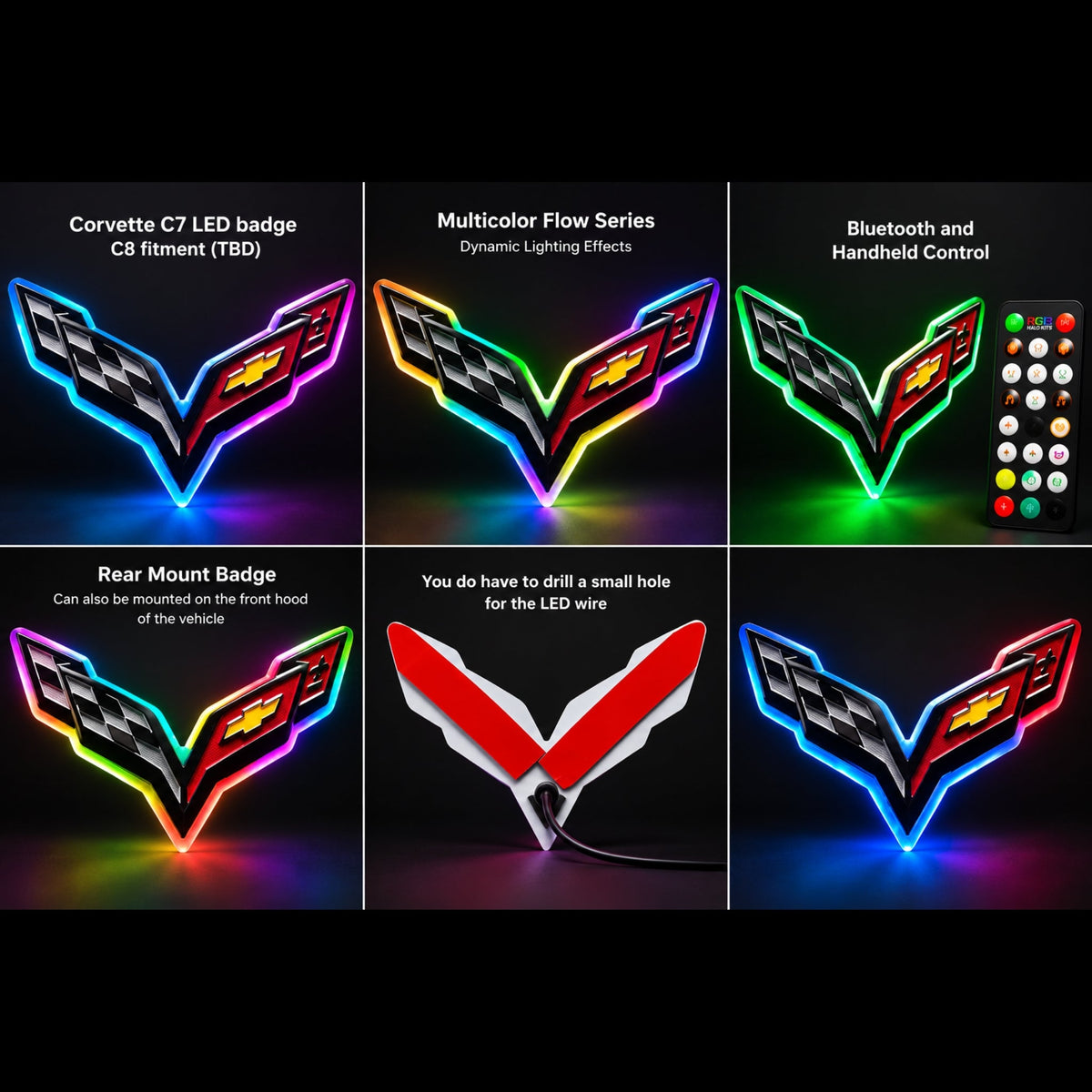 Corvette C7 Flow Series Multicolor LED Emblem Badge