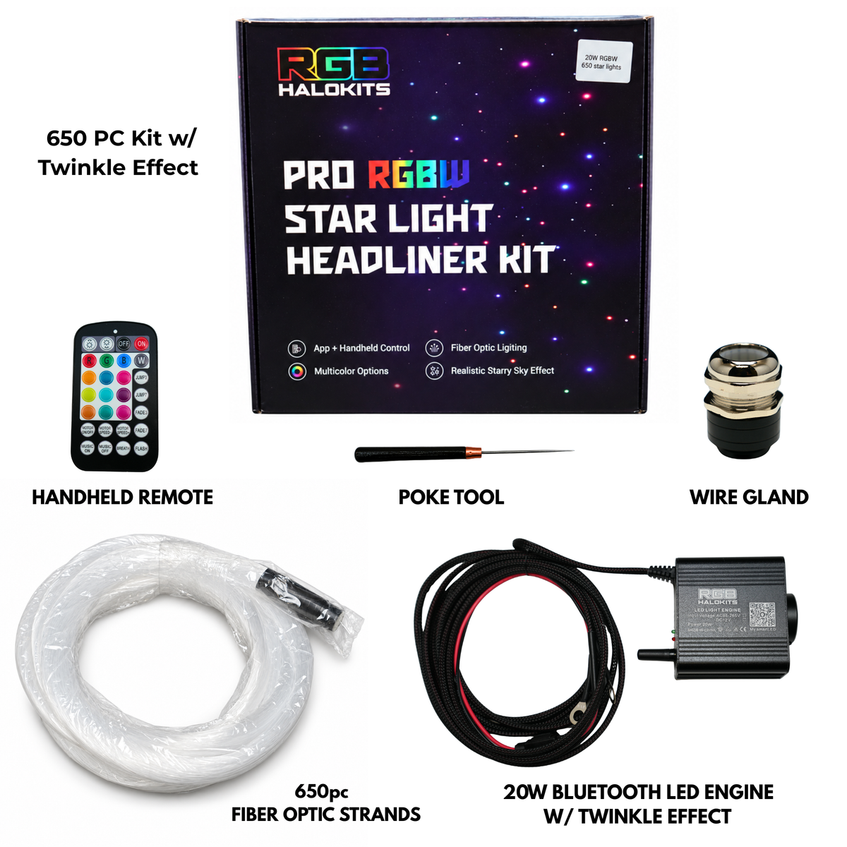 RGBW Twinkle Starlight Headliner Kit – 650 or 1,000 Stars