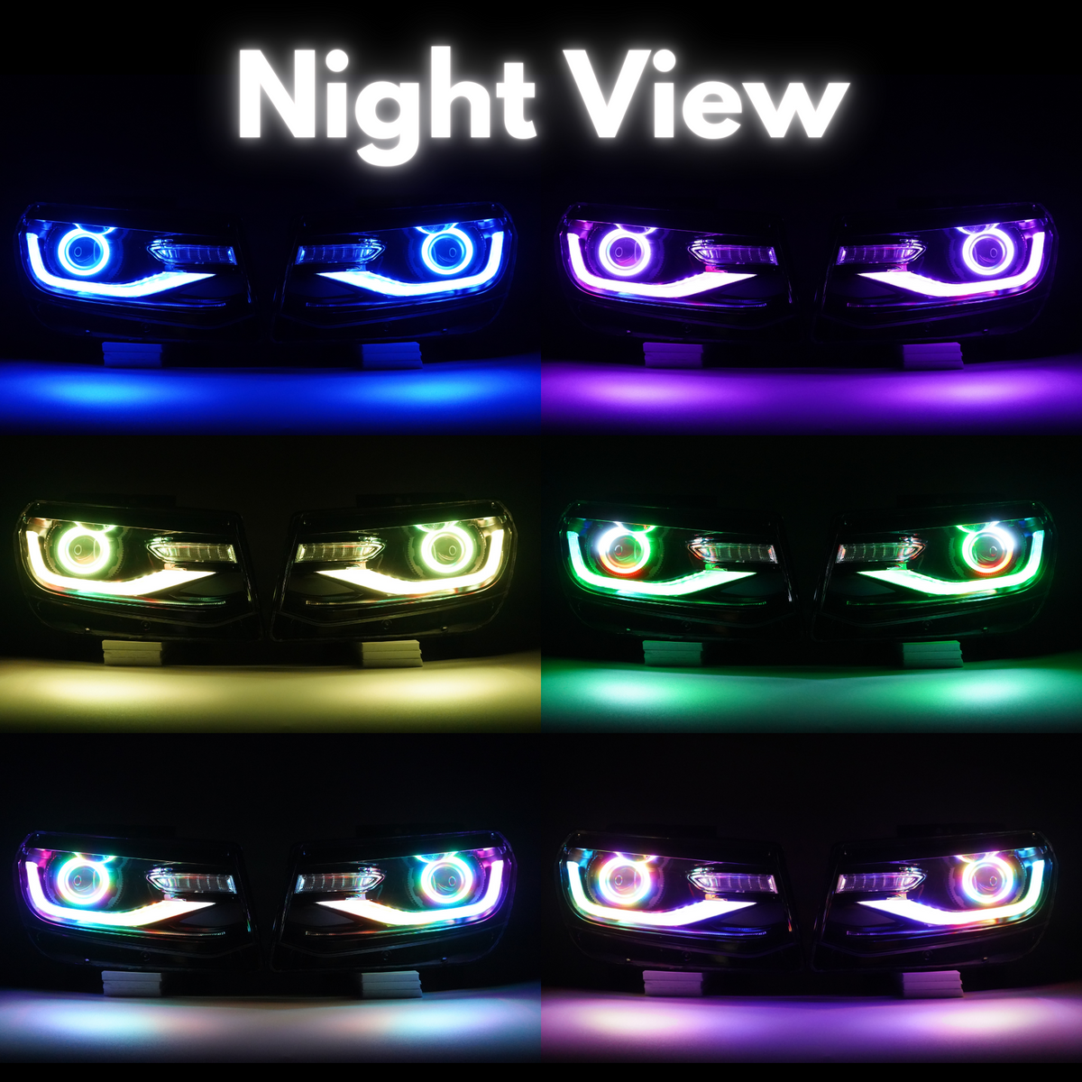 Chevrolet Camaro: Multicolor Flow Series Headlights with Halos (2014-2015) – Custom Multicolor LED Lighting by RGB Halo Kits