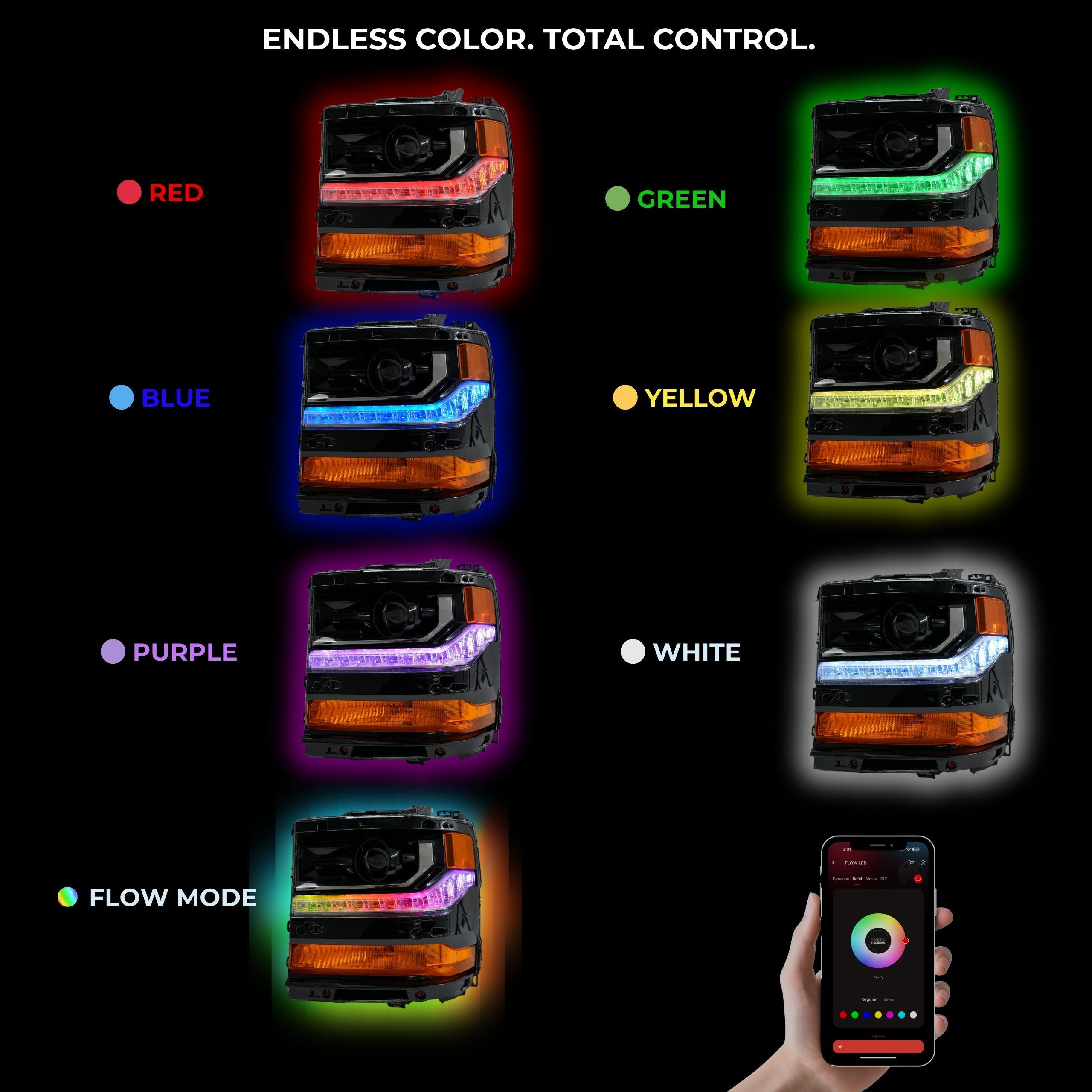 Chevrolet Silverado Multicolor Flow Series DRL Boards (2016-2018) – Custom Multicolor LED Lighting by RGB Halo Kits