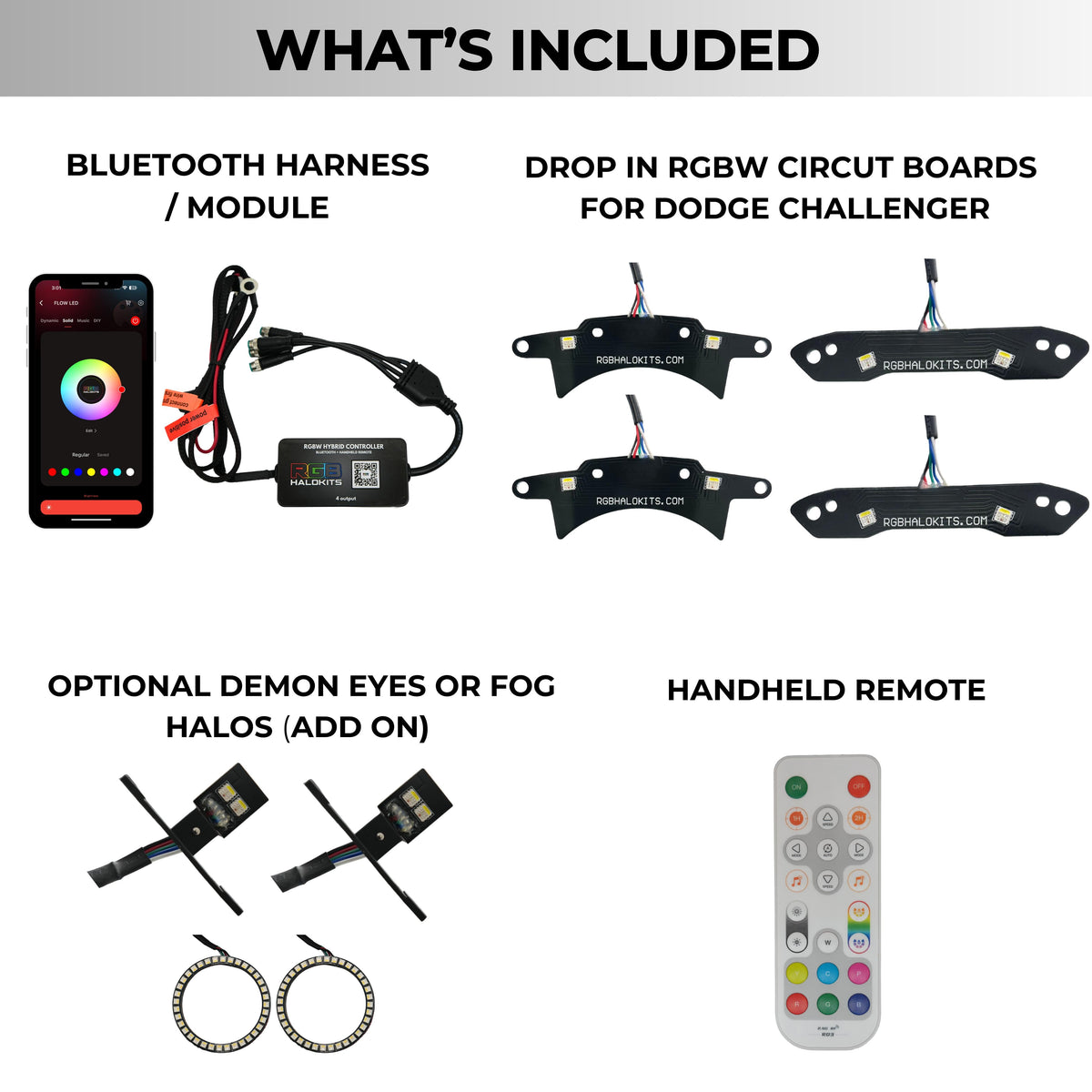 Dodge Challenger RGBW DRL Boards (2015-2023) – Custom Multicolor LED Lighting by RGB Halo Kits
