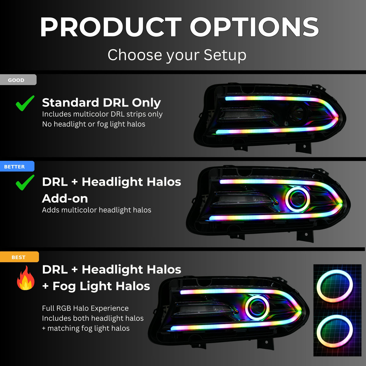 Dodge Charger Flow Series DRL Boards 2.0 | Diffused LED (2015-2023) – Custom Multicolor LED Lighting by RGB Halo Kits