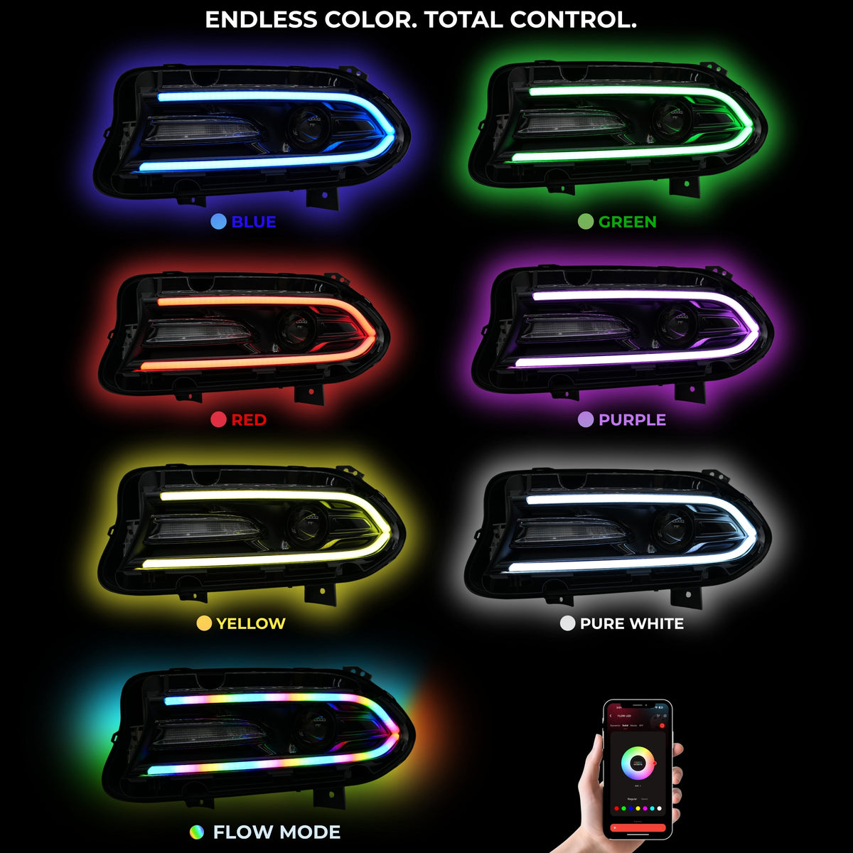 Dodge Charger Flow Series DRL Boards 2.0 | Diffused LED (2015-2023) – Custom Multicolor LED Lighting by RGB Halo Kits