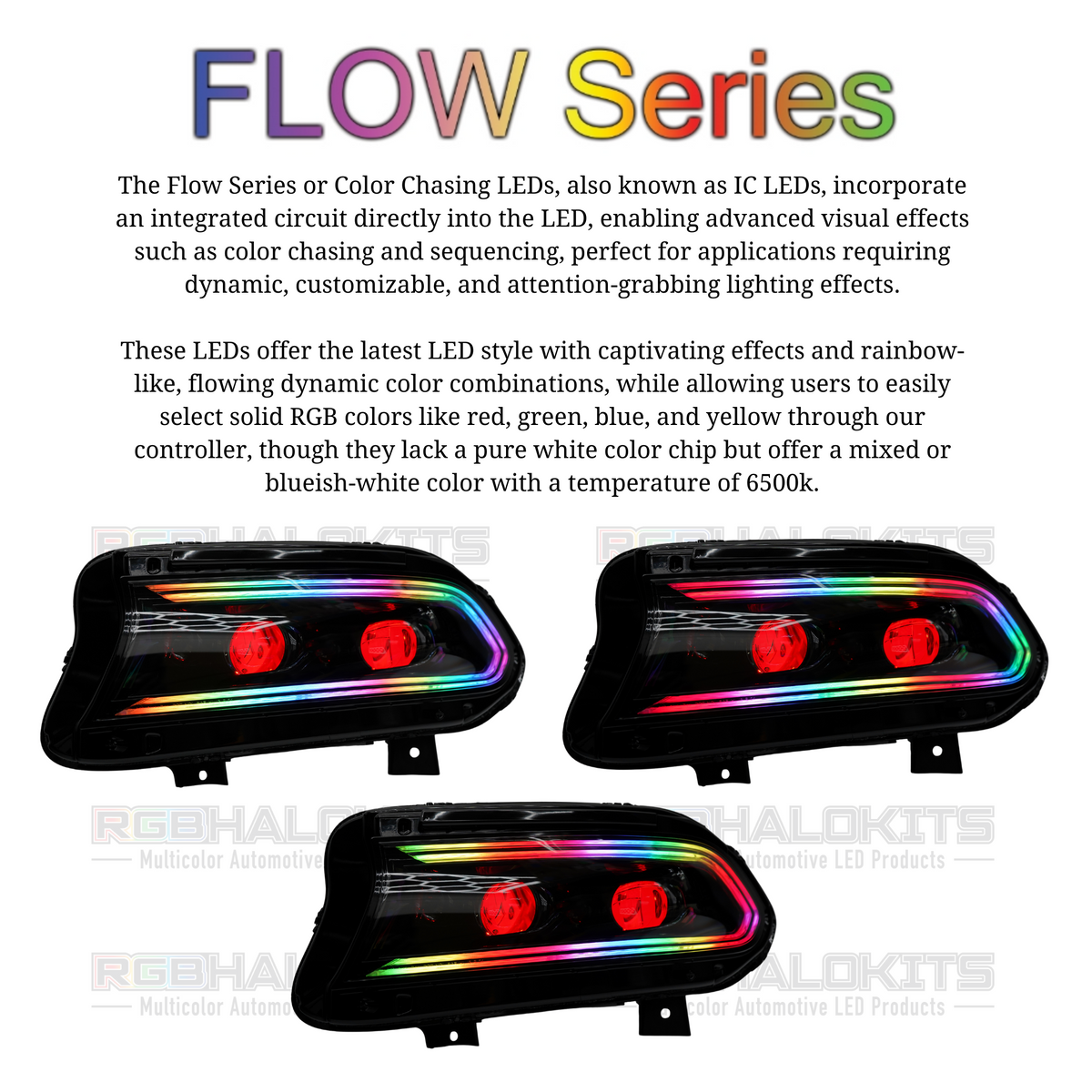 Dodge Charger: Multicolor Flow Series LUXX-Series LED Projector Headlights + Demon Eyes (2015–2023) – Custom Multicolor LED Lighting by RGB Halo Kits