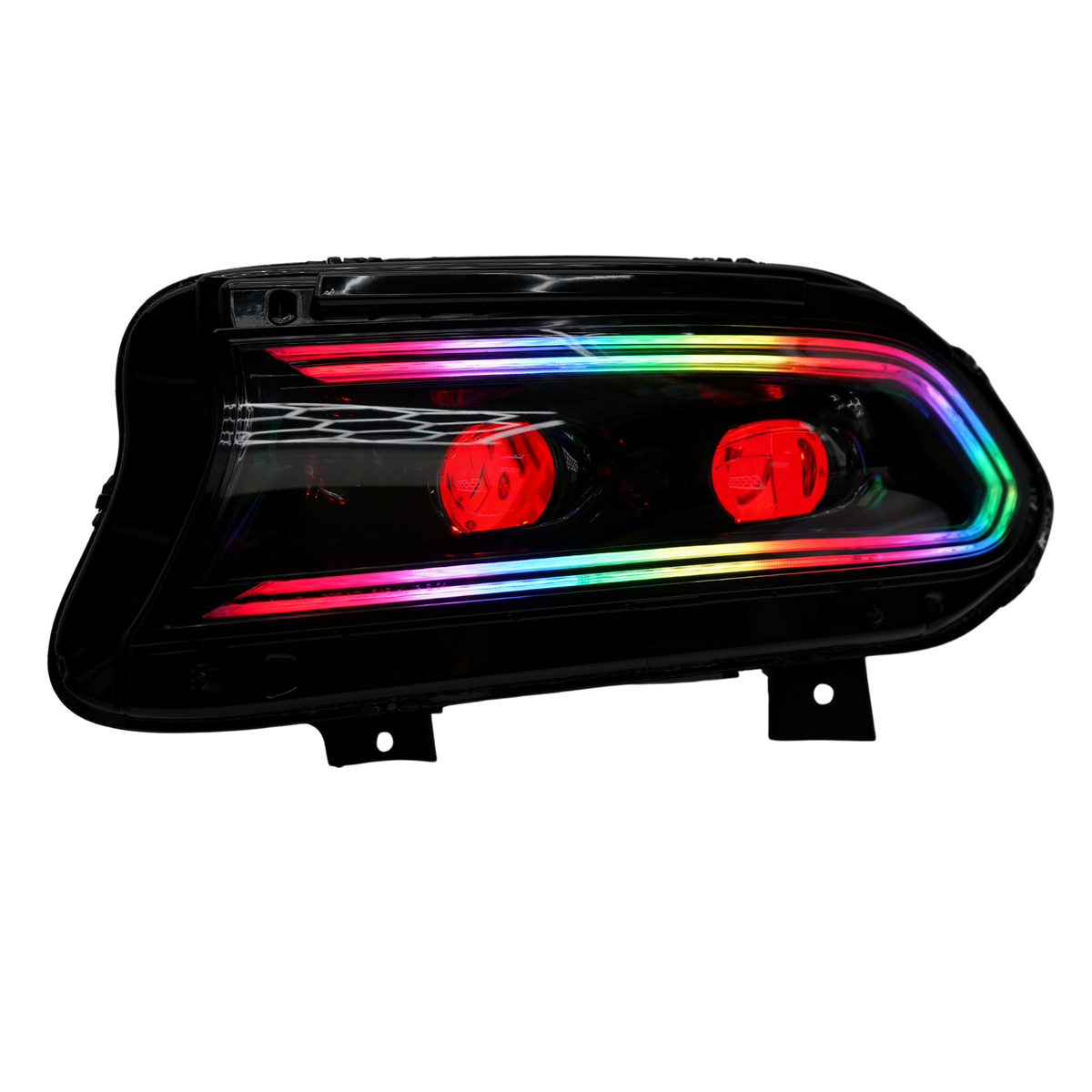 Dodge Charger: Multicolor Flow Series LUXX-Series LED Projector Headlights + Demon Eyes (2015–2023) – Custom Multicolor LED Lighting by RGB Halo Kits