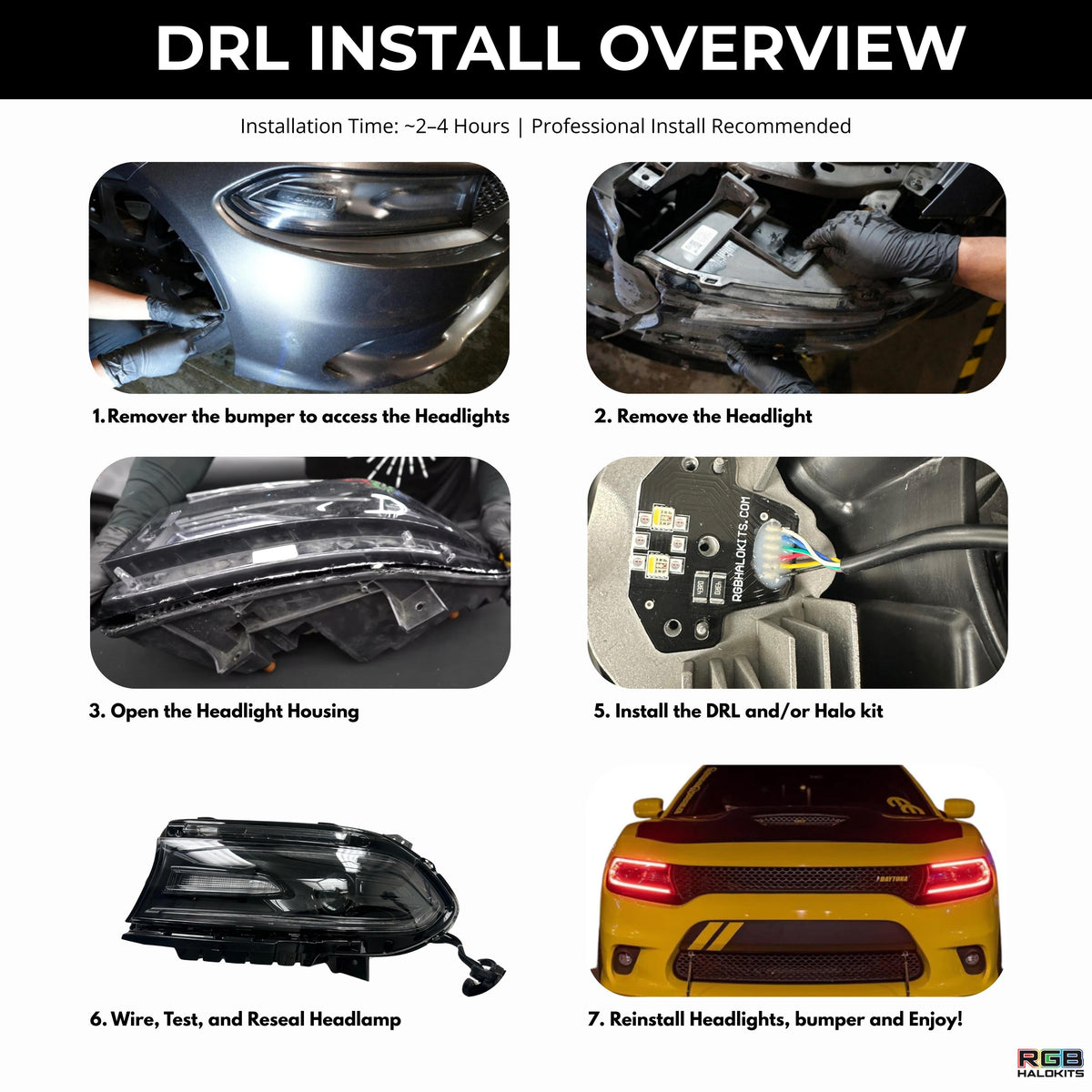 Dodge Charger RGBWA DRL Boards (2015-2023) – Custom Multicolor LED Lighting by RGB Halo Kits