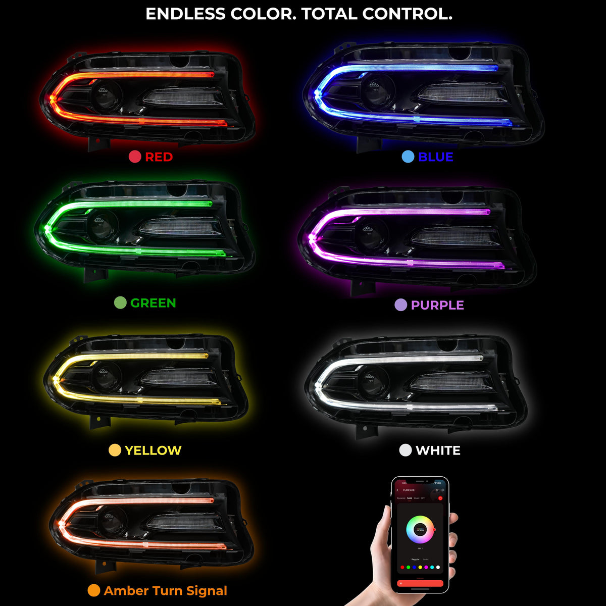 Dodge Charger RGBWA DRL Boards (2015-2023) – Custom Multicolor LED Lighting by RGB Halo Kits