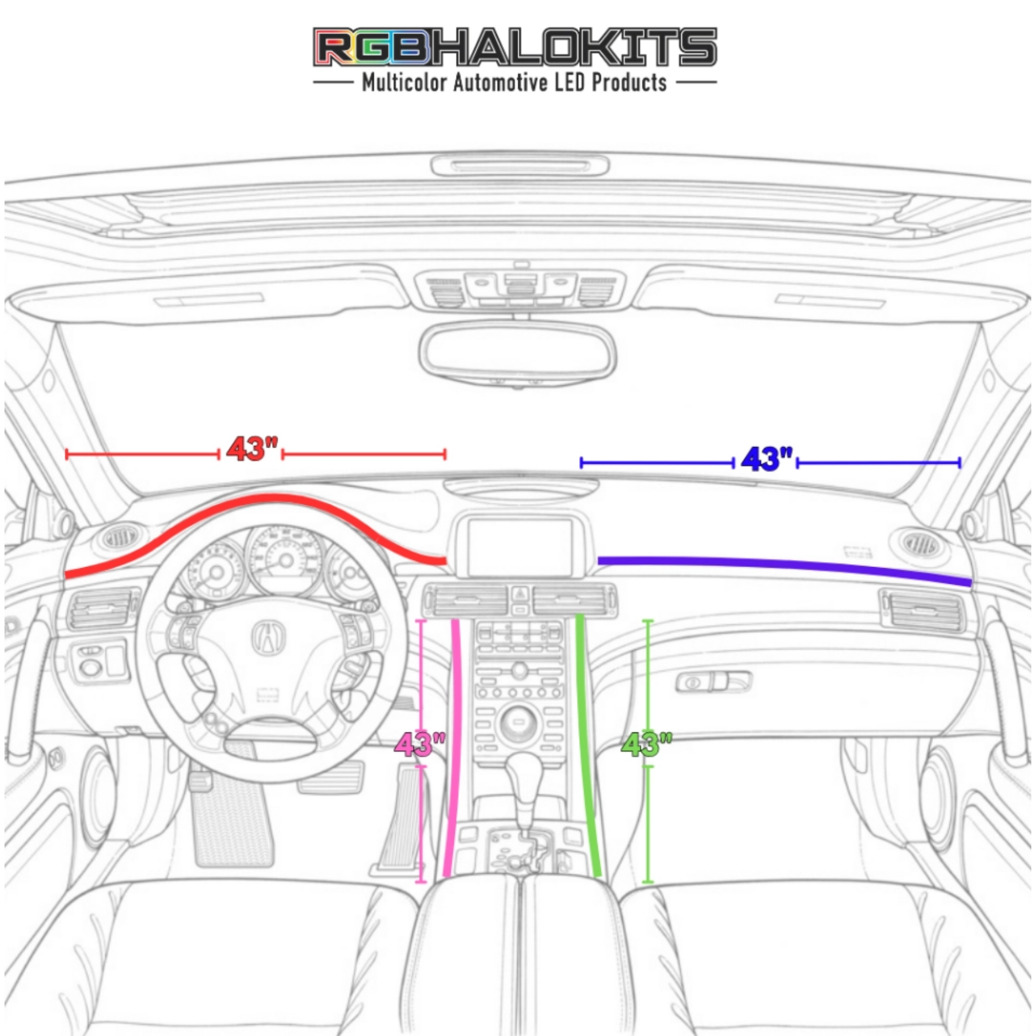 Flow Series Interior Trim Fiber Optic Replacement Strip – Custom Multicolor LED Lighting by RGB Halo Kits
