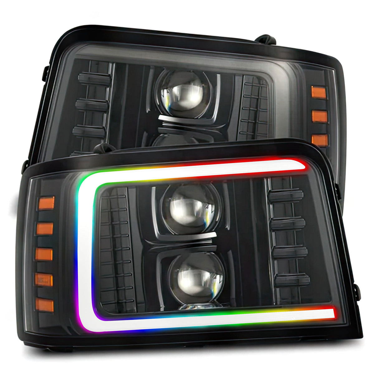 Ford F-Series/Bronco: Multicolor Flow Series Alphablack Headlights (1992-1996) | Alpharex – Custom Multicolor LED Lighting by RGB Halo Kits