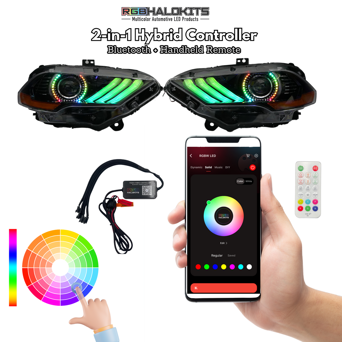 (2018-2023) Ford Mustang: Multicolor Flow Headlights w/ Halos – Custom Multicolor LED Lighting by RGB Halo Kits