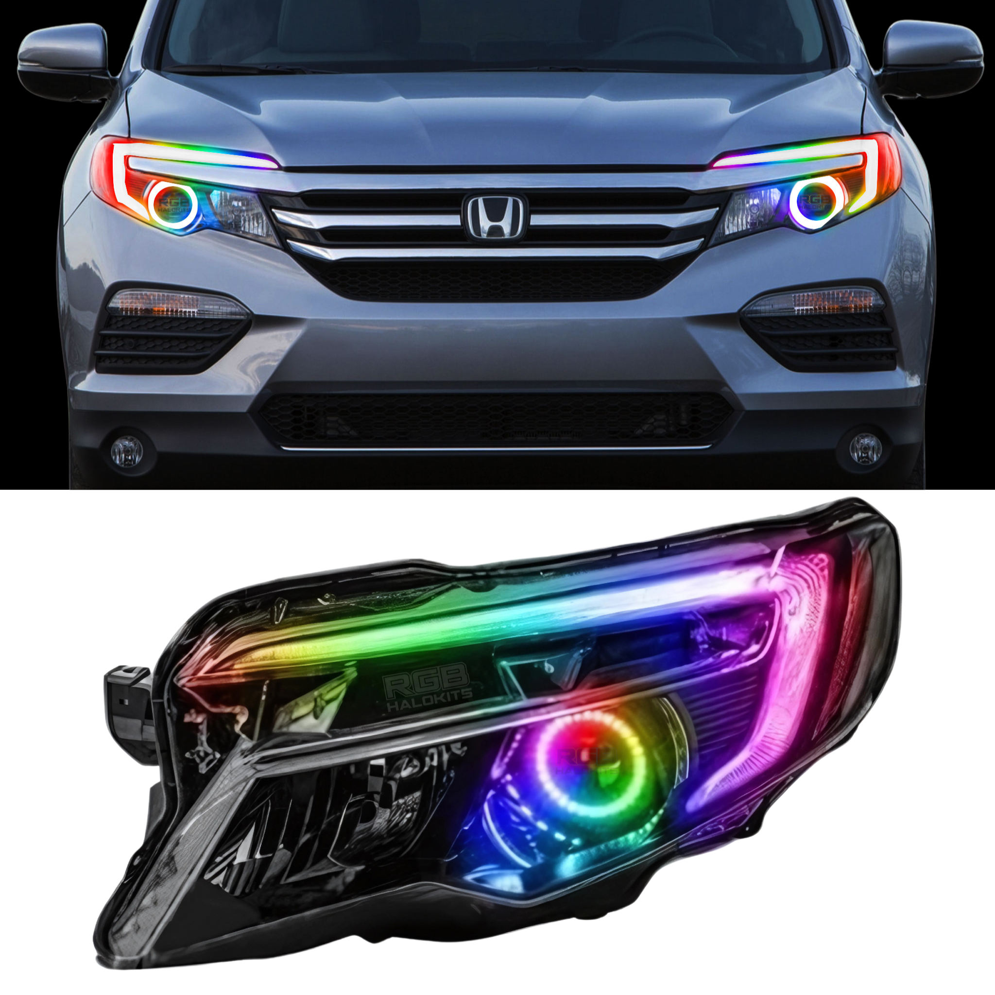 Honda Pilot Flow Series/Color Chasing DRL Boards w/ Halos (2016-2018) – Custom Multicolor LED Lighting by RGB Halo Kits