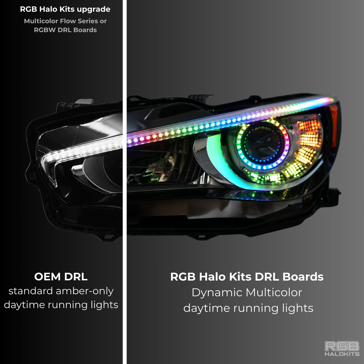 Infiniti Q50 Multicolor Flow DRL Boards (2014-2024) – Custom Multicolor LED Lighting by RGB Halo Kits