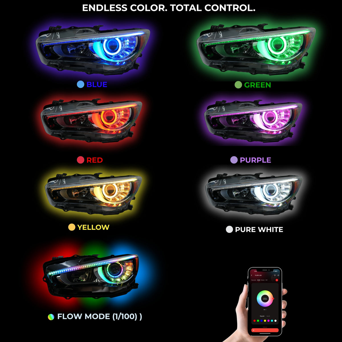 Infiniti Q50 Multicolor Flow DRL Boards (2014-2024) – Custom Multicolor LED Lighting by RGB Halo Kits
