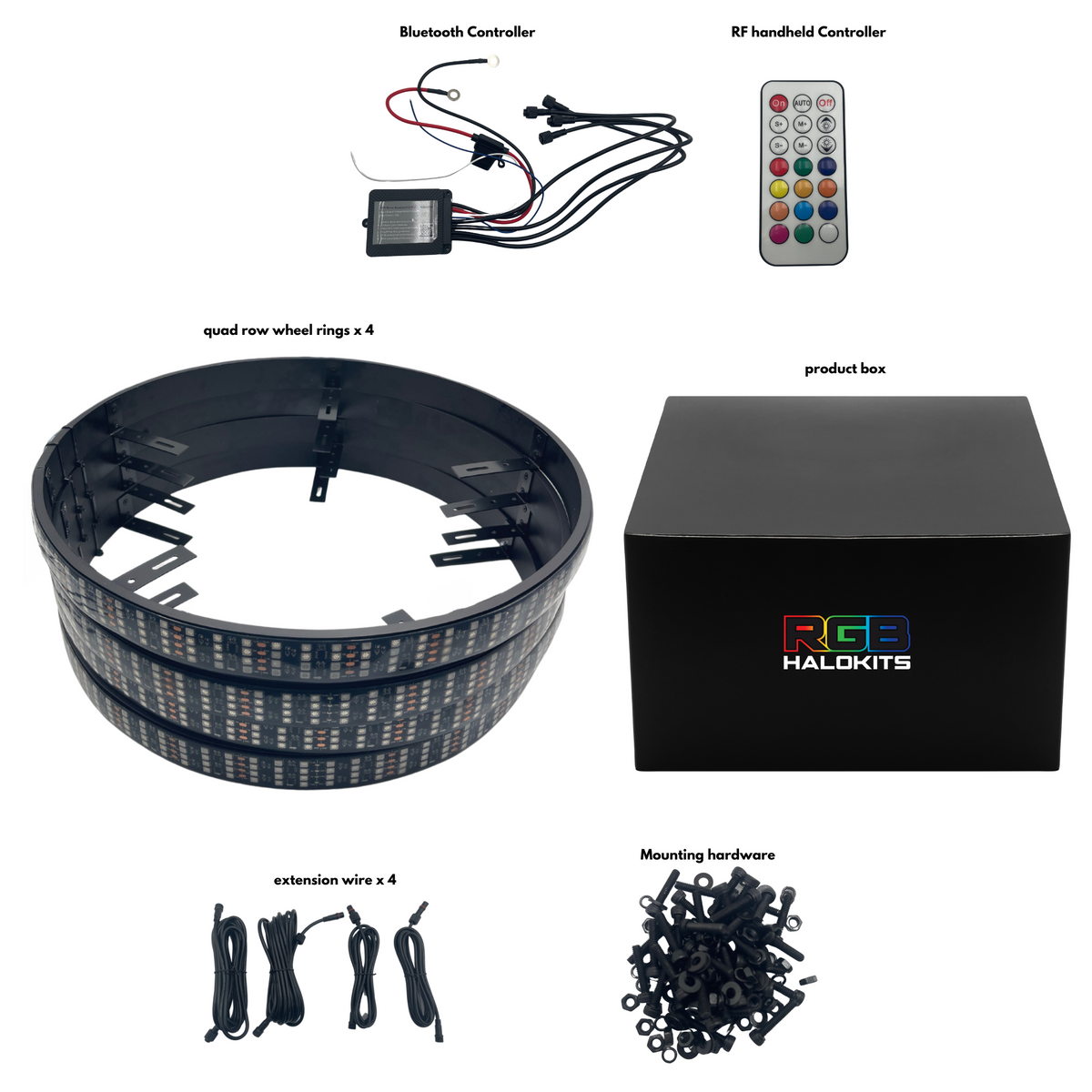 Quad 4 Row LED Wheel Ring Kit | Flow Series – Custom Multicolor LED Lighting by RGB Halo Kits