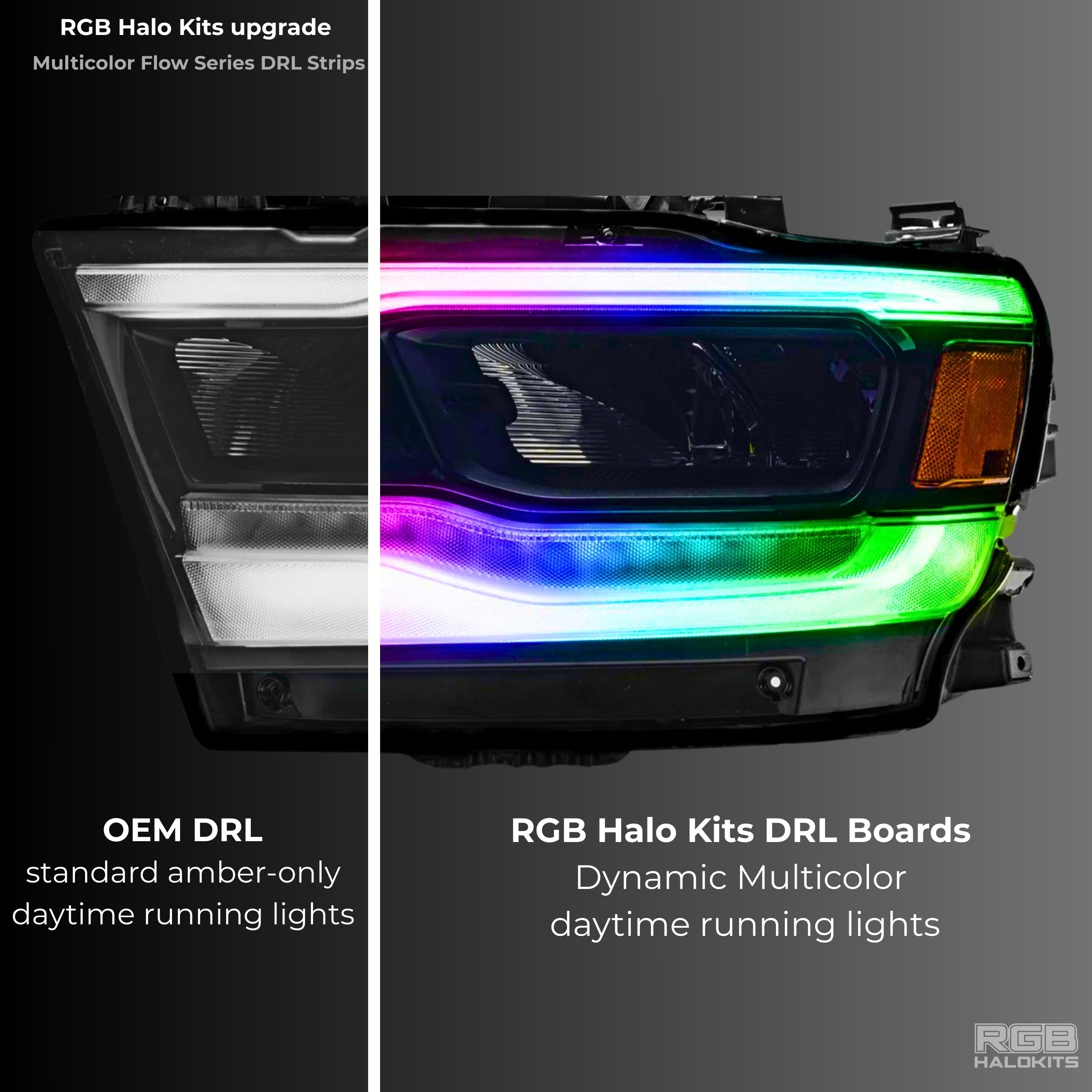 Ram 1500 (Mid-Level Trim) Multicolor DRL Boards (2019-2024) – Custom Multicolor LED Lighting by RGB Halo Kits
