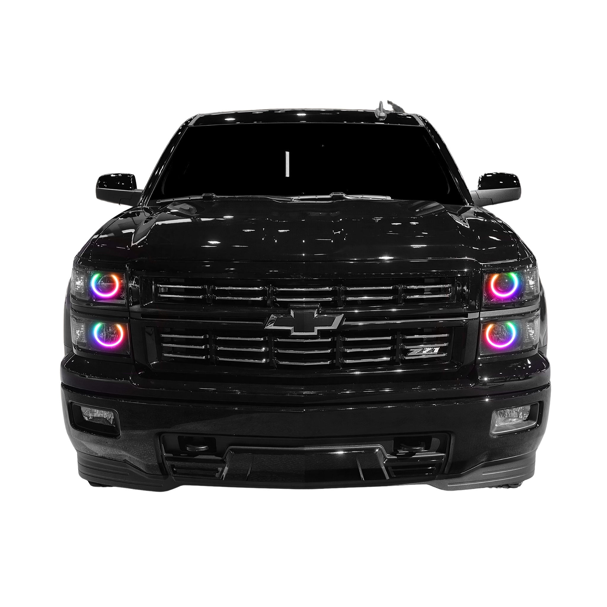 2014-2015 Chevrolet Silverado (Projector) Multicolor Halo Kit - RGB Halo Kits Multicolor Flow Series Color Chasing RGBWA LED headlight kit Oracle Lighting Trendz OneUpLighting Morimoto theretrofitsource AutoLEDTech Diode Dynamics
