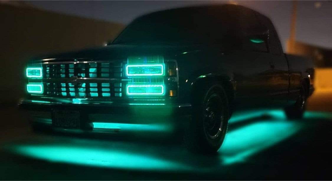 1989-1999 Chevrolet Silverado Headlight Multicolor Halo Kit - RGB Halo Kits Multicolor Flow Series Color Chasing RGBWA LED headlight kit Colorshift Oracle Lighting Trendz OneUpLighting Morimoto theretrofitsource AutoLEDTech Diode Dynamics
