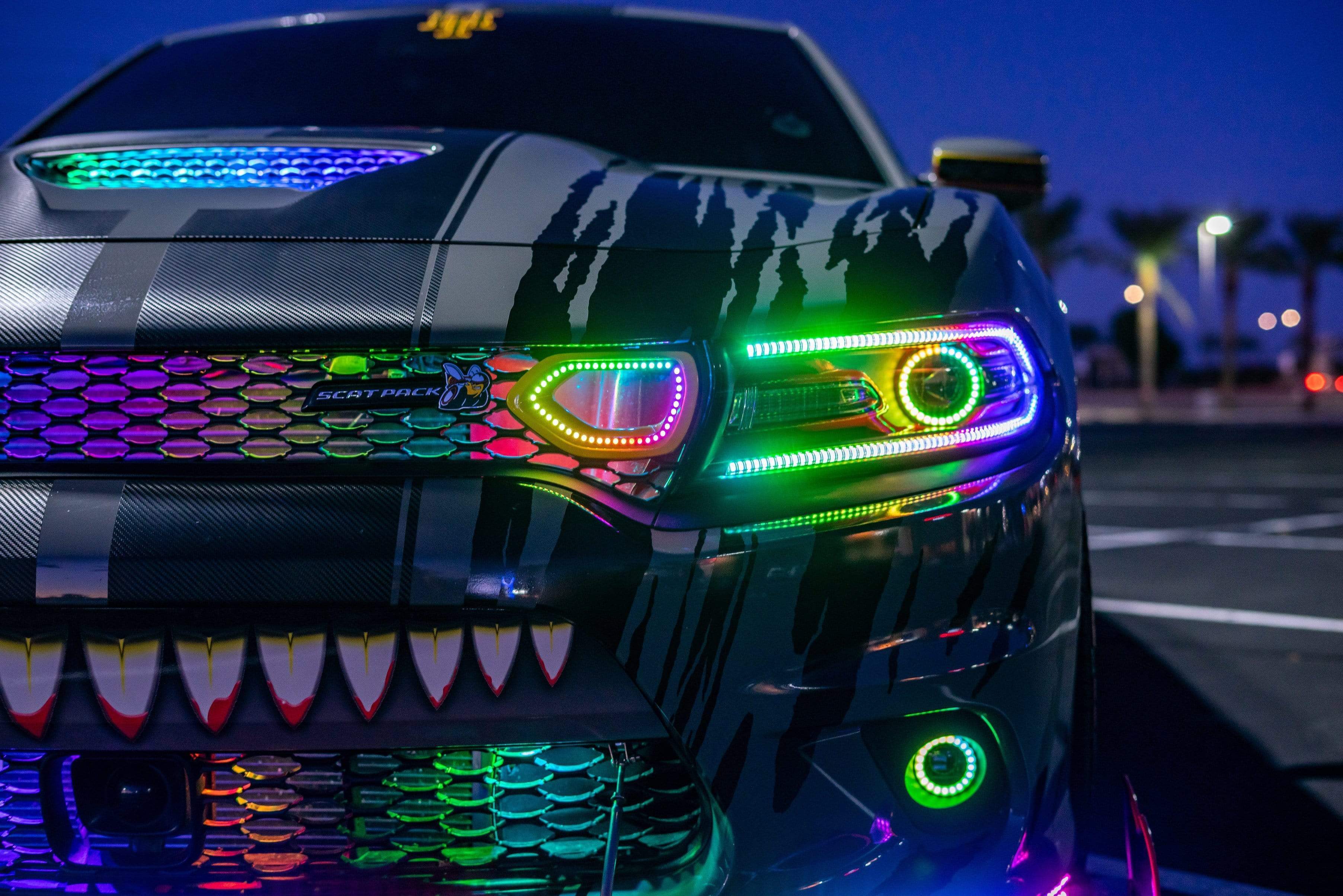 2015-2023 Dodge Charger Flow Series/Color Chasing DRL Boards (Diffused LED Version) - RGB Halo Kits Multicolor Flow Series Color Chasing RGBWA LED headlight kit Oracle Lighting Trendz OneUpLighting Morimoto theretrofitsource AutoLEDTech Diode Dynamics
