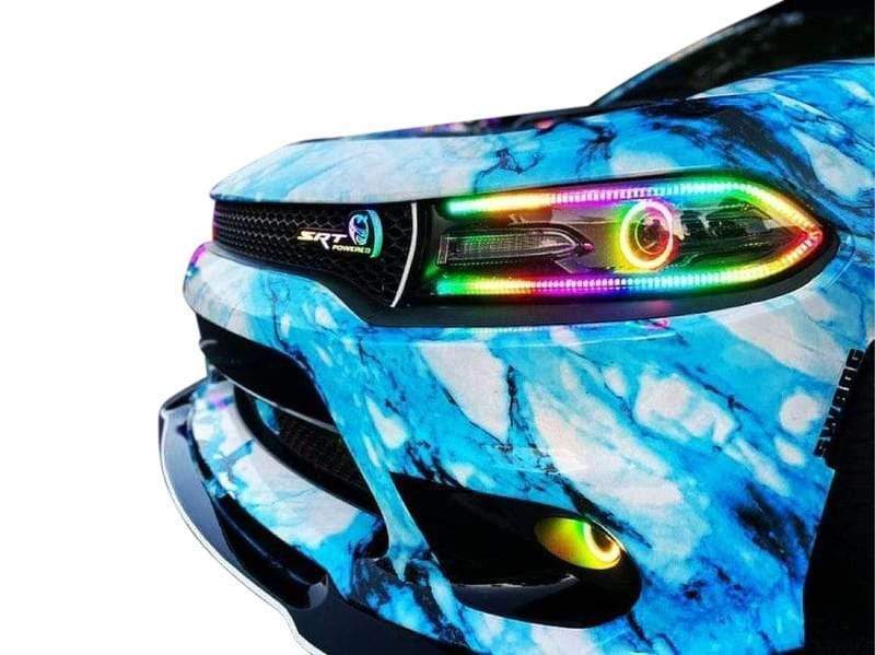 2015-2023 Dodge Charger Flow Series/Color Chasing DRL Boards (Diffused LED Version) - RGB Halo Kits Multicolor Flow Series Color Chasing RGBWA LED headlight kit Oracle Lighting Trendz OneUpLighting Morimoto theretrofitsource AutoLEDTech Diode Dynamics
