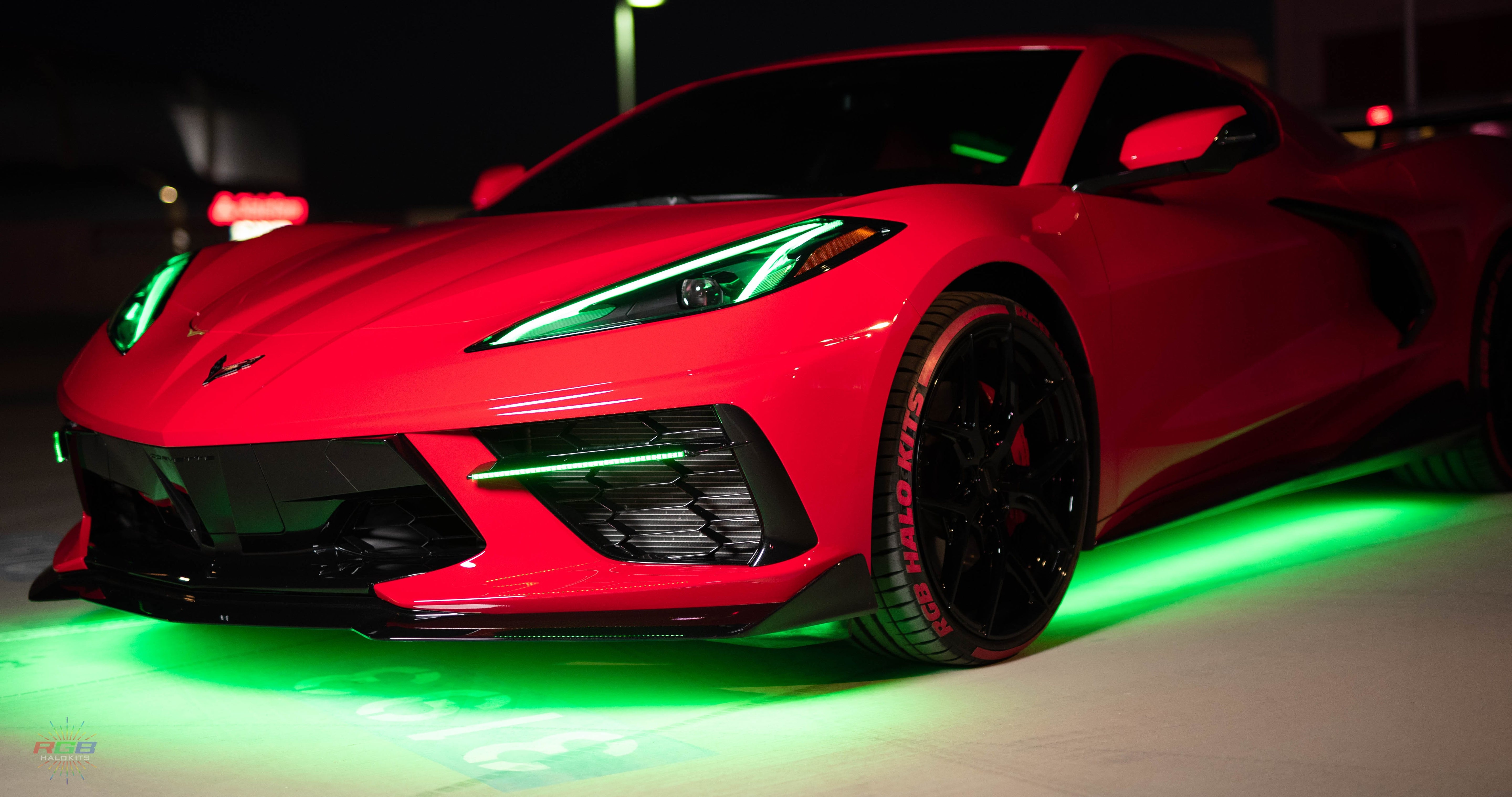 RGB Halo Kits DRL Boards RGB / Bluetooth Controller / Multicolor + Amber turn signal 2020-2024 Chevrolet C8 Corvette RGB LED Headlight DRL Kit + Accent Strip