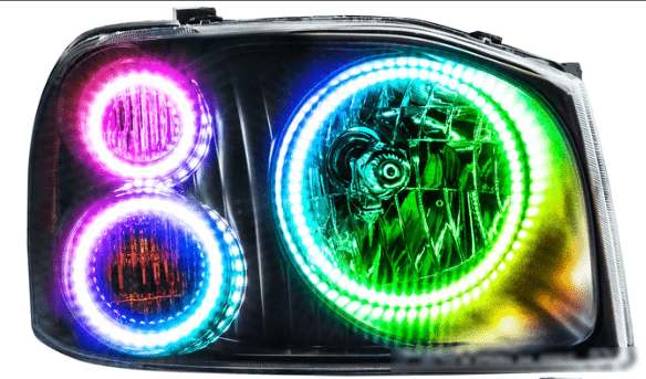 2001-2004 Nissan Frontier Triple Multicolor Halo Kit - RGB Halo Kits Multicolor Flow Series Color Chasing RGBWA LED headlight kit Colorshift Oracle Lighting Trendz OneUpLighting Morimoto theretrofitsource AutoLEDTech Diode Dynamics