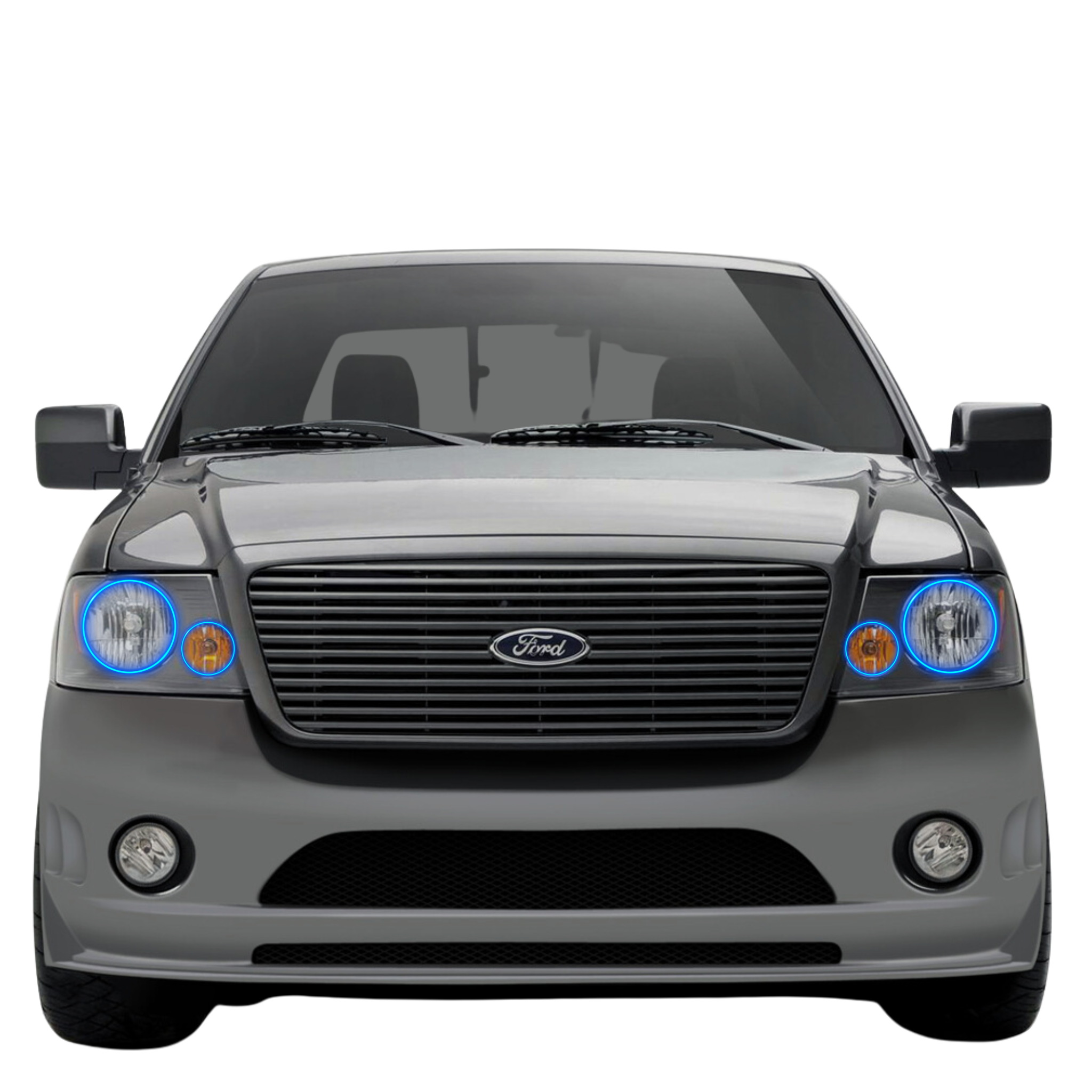 2004-2008 Ford F-150/ 2006-2008 Lincoln Mark LT Dual Halo Projector  Headlights w/ LED Light Strip (Matte Black Housing/Clear Lens) - Spec-D  Tuning, image size:2048x2048