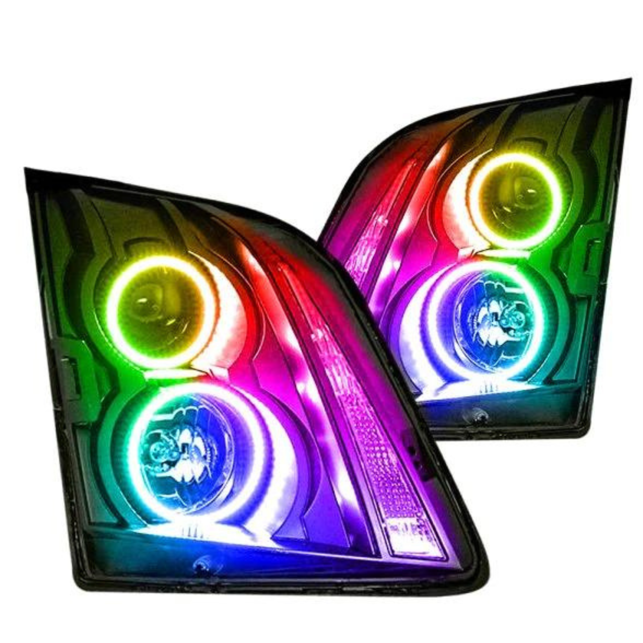 2006-2011 Cadillac DTS Multicolor Halo Kit - RGB Halo Kits Multicolor Flow Series Color Chasing RGBWA LED headlight kit Colorshift Oracle Lighting Trendz OneUpLighting Morimoto theretrofitsource AutoLEDTech Diode Dynamics