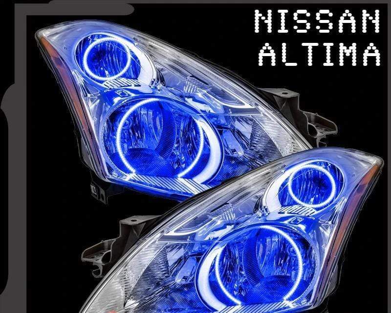 2010-2012 Nissan Altima Sedan Multicolor Halo Kit - RGB Halo Kits Multicolor Flow Series Color Chasing RGBWA LED headlight kit Colorshift Oracle Lighting Trendz OneUpLighting Morimoto theretrofitsource AutoLEDTech Diode Dynamics