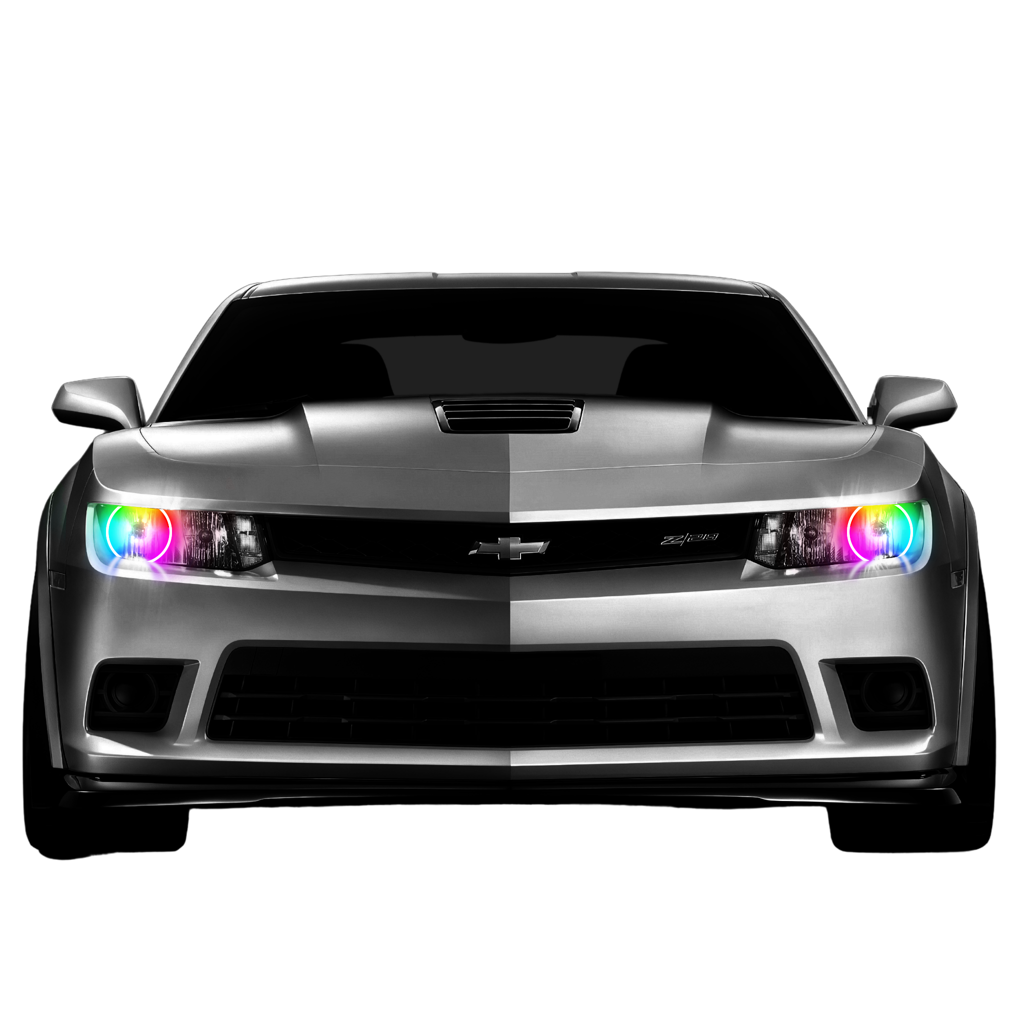 2014-2015 Chevrolet Camaro Headlight Multicolor Halo Kit - RGB Halo Kits Multicolor Flow Series Color Chasing RGBWA LED headlight kit Oracle Lighting Trendz OneUpLighting Morimoto theretrofitsource AutoLEDTech Diode Dynamics