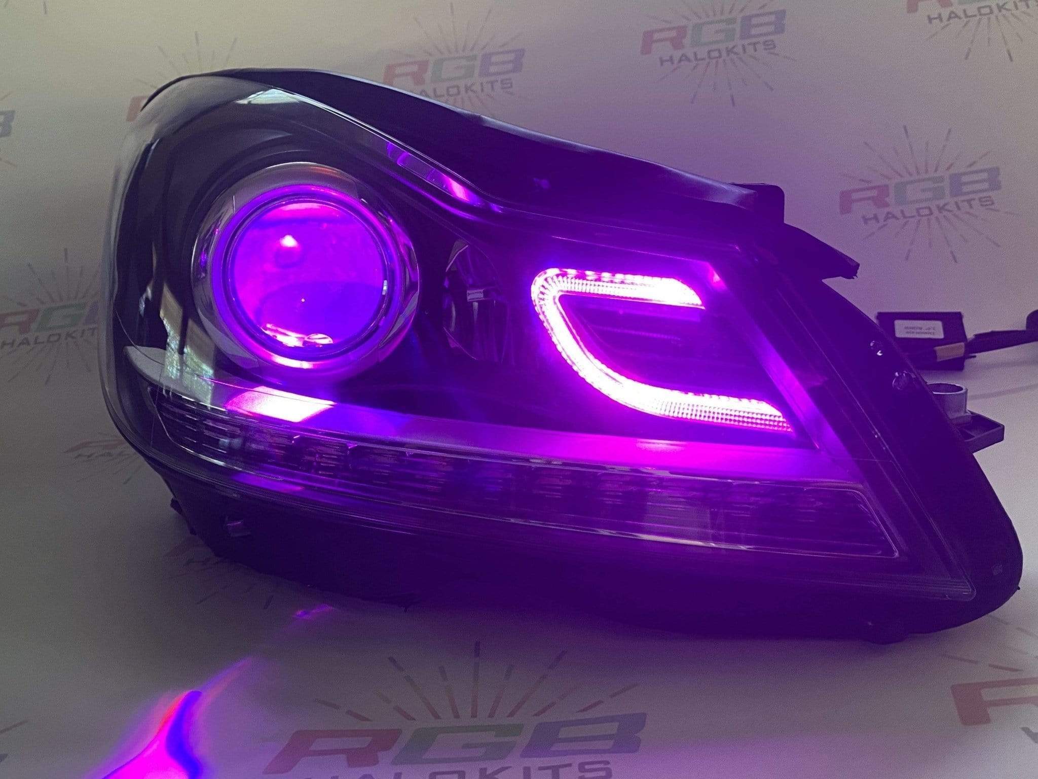 RGB Halo Kits Pre-Built Headlights 2012-2014 Mercedes Benz C-CLASS Prebuilt Headlights RGBW