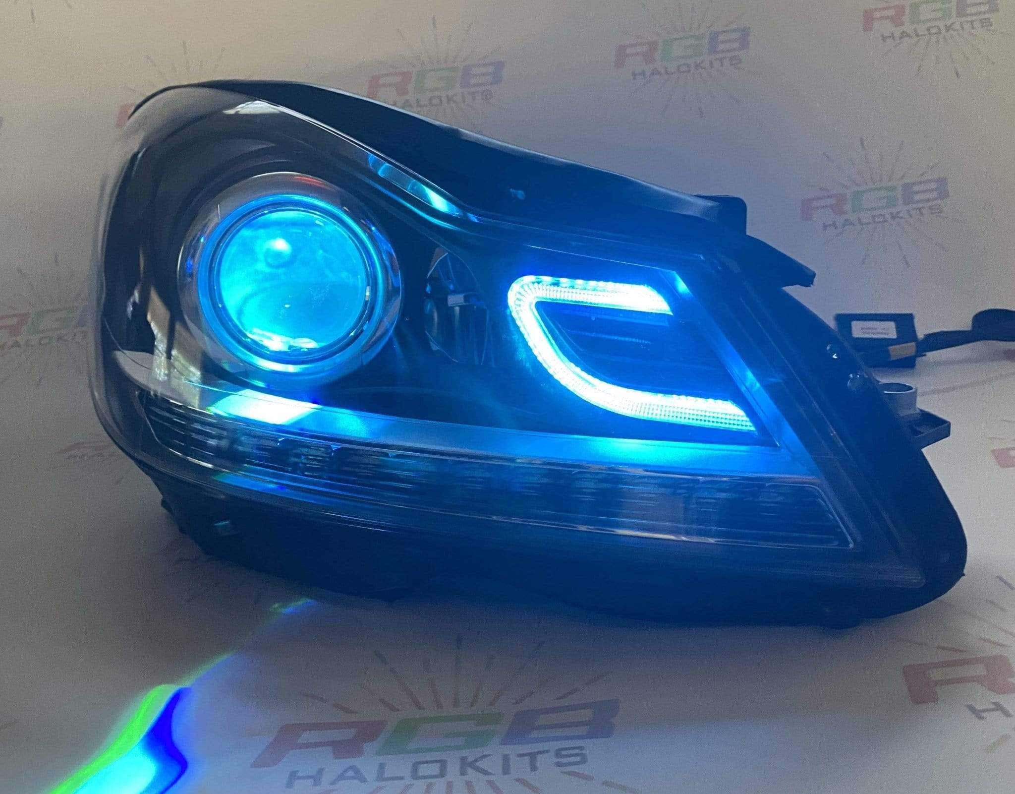 RGB Halo Kits Pre-Built Headlights 2012-2014 Mercedes Benz C-CLASS Prebuilt Headlights RGBW