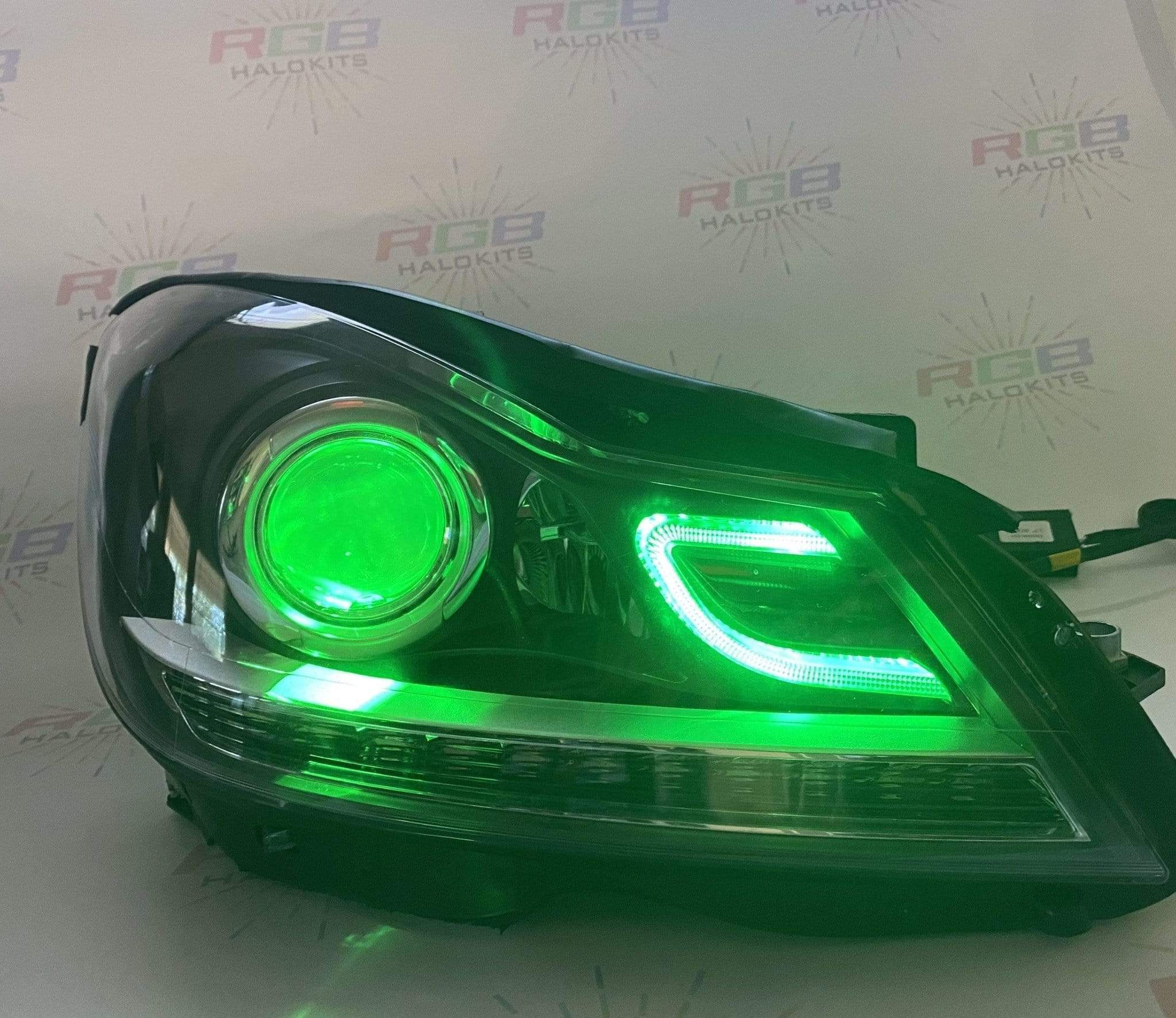 RGB Halo Kits Pre-Built Headlights 2012-2014 Mercedes Benz C-CLASS Prebuilt Headlights RGBW