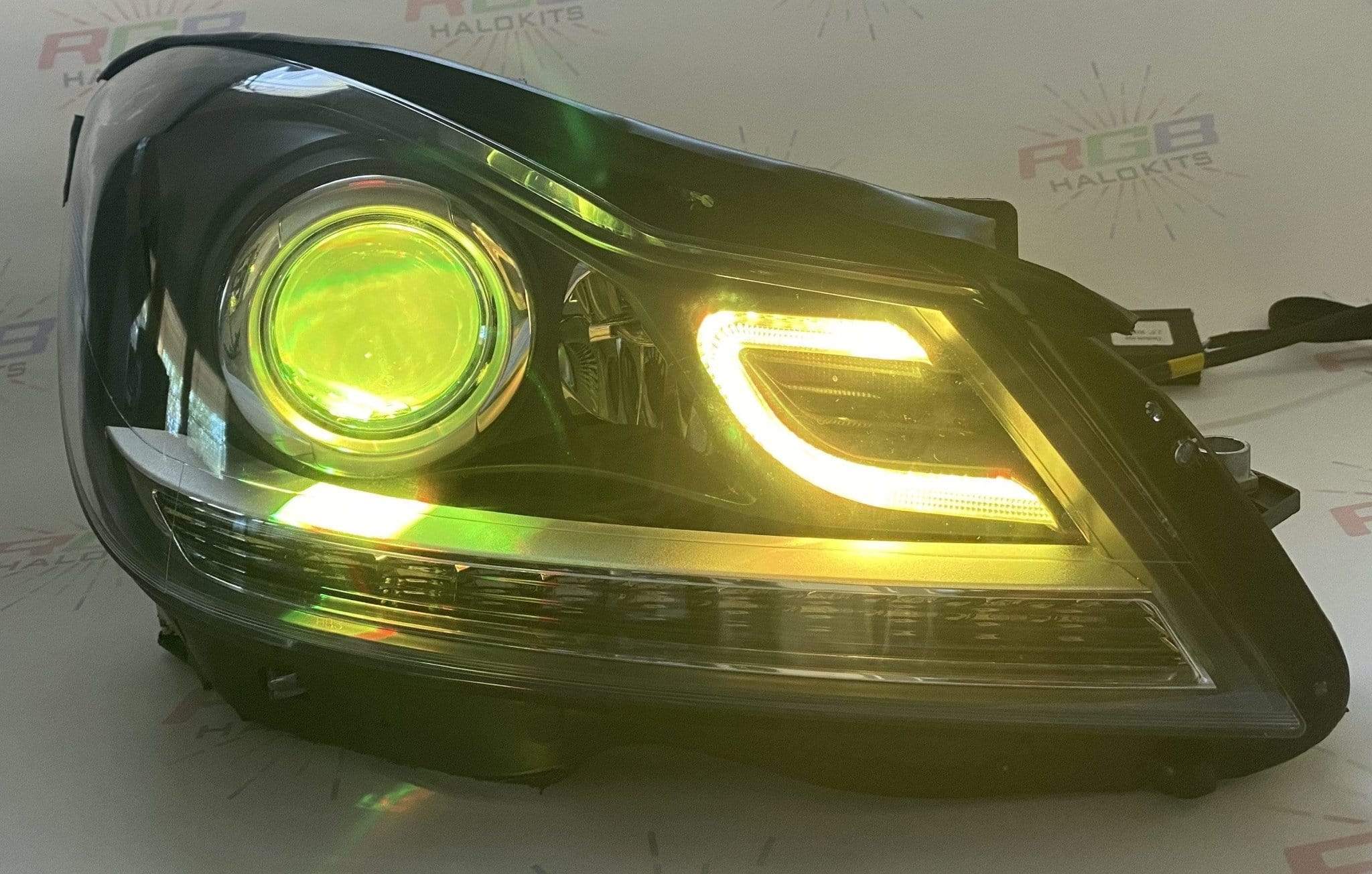 RGB Halo Kits Pre-Built Headlights 2012-2014 Mercedes Benz C-CLASS Prebuilt Headlights RGBW