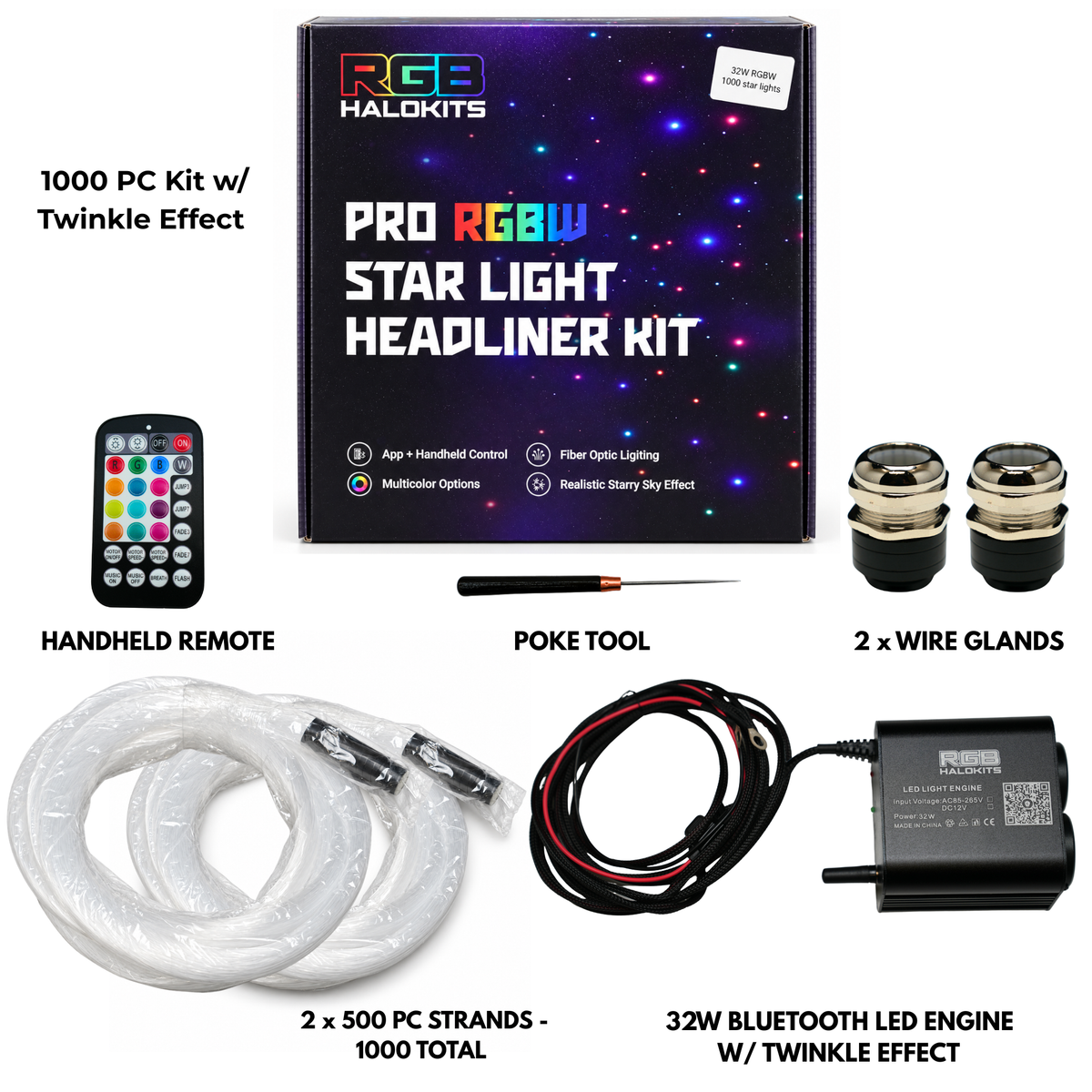 RGBW Twinkle Starlight Headliner Kit – 650 or 1,000 Stars