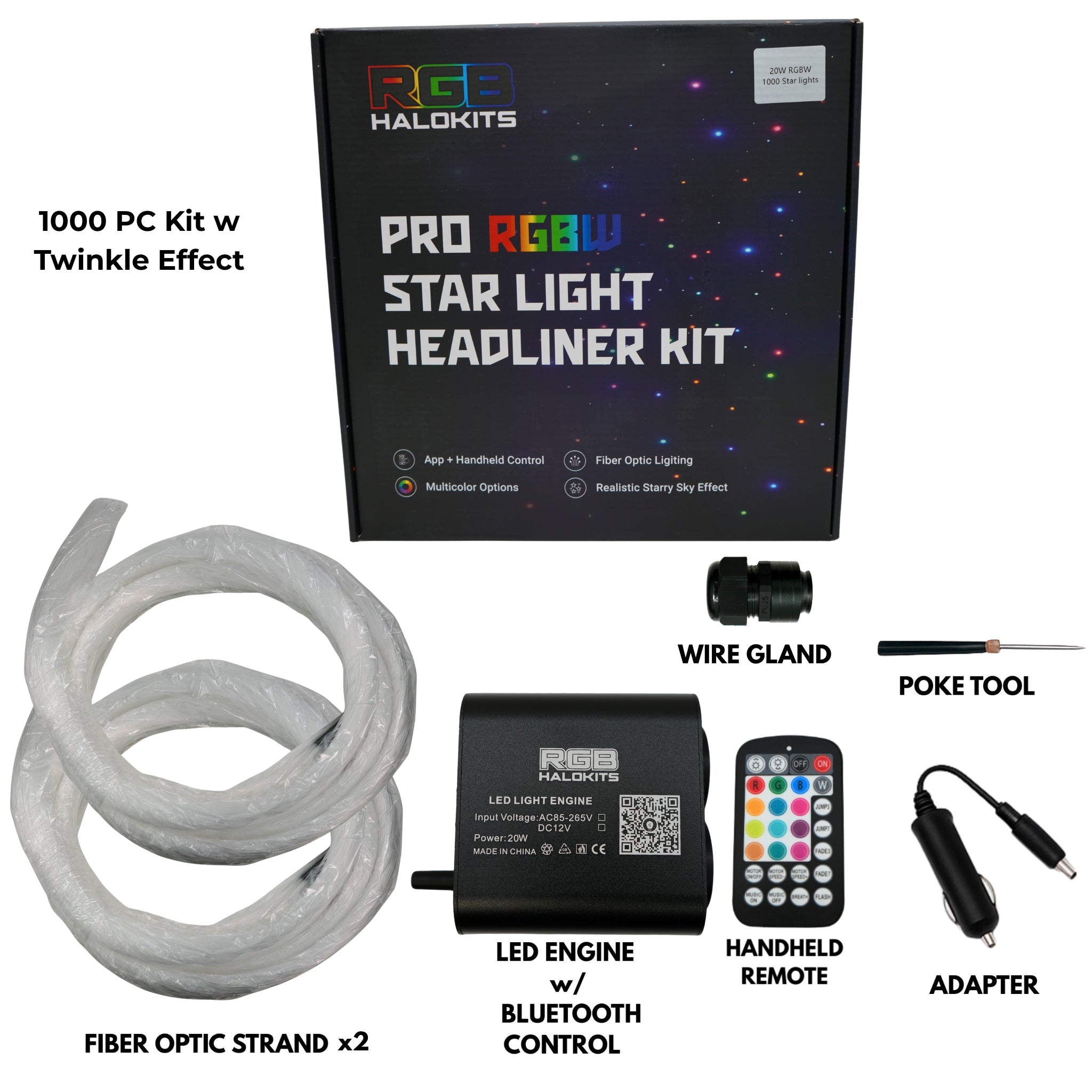1000pc Star Light Kit For Car Or Home Headliner - Fiber Optic Ceiling Lights With Bluetooth & Remote
