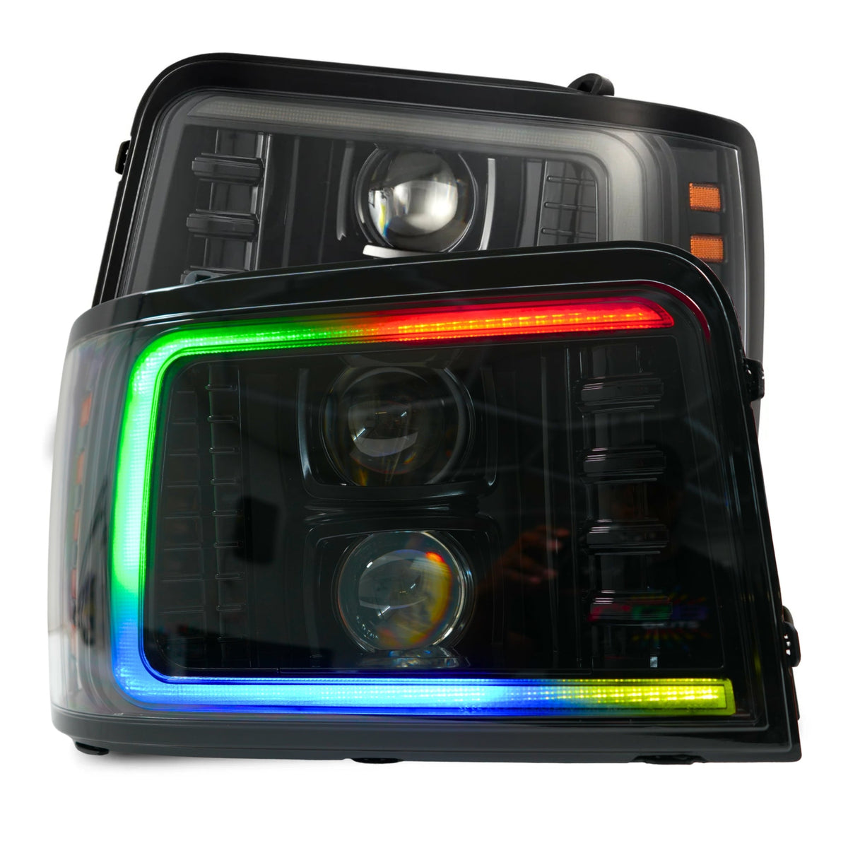 Ford F-Series/Bronco: Multicolor Flow Series Alphablack Headlights (1992-1996) | Alpharex – Custom Multicolor LED Lighting by RGB Halo Kits