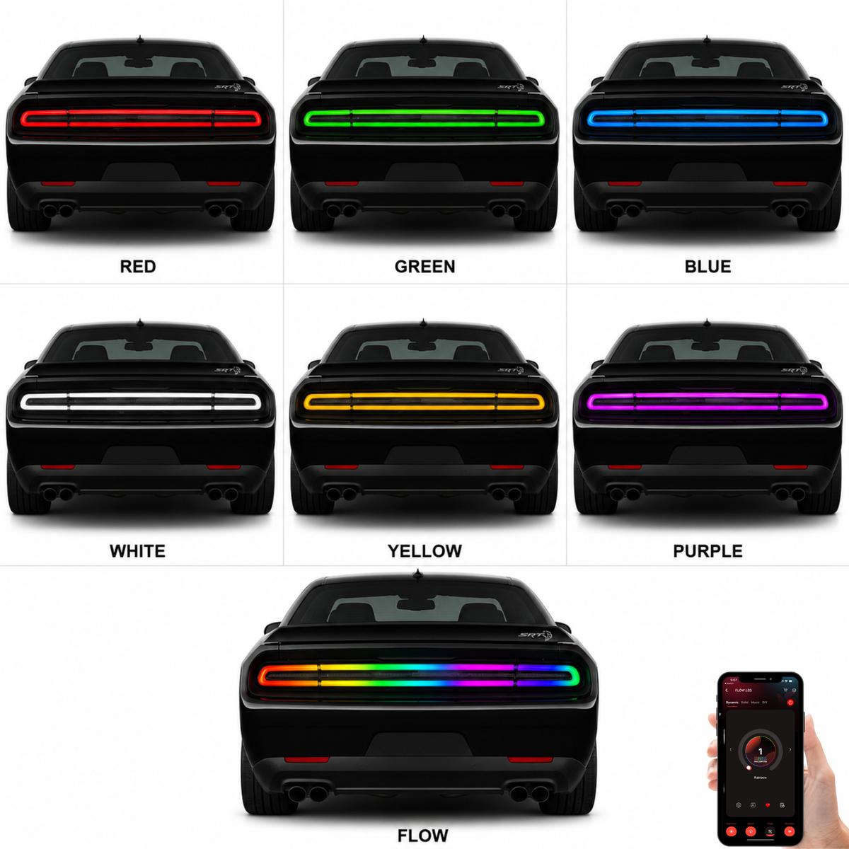 Dodge Challenger: Flow Series Multicolor Tail Lights (2015-2024)