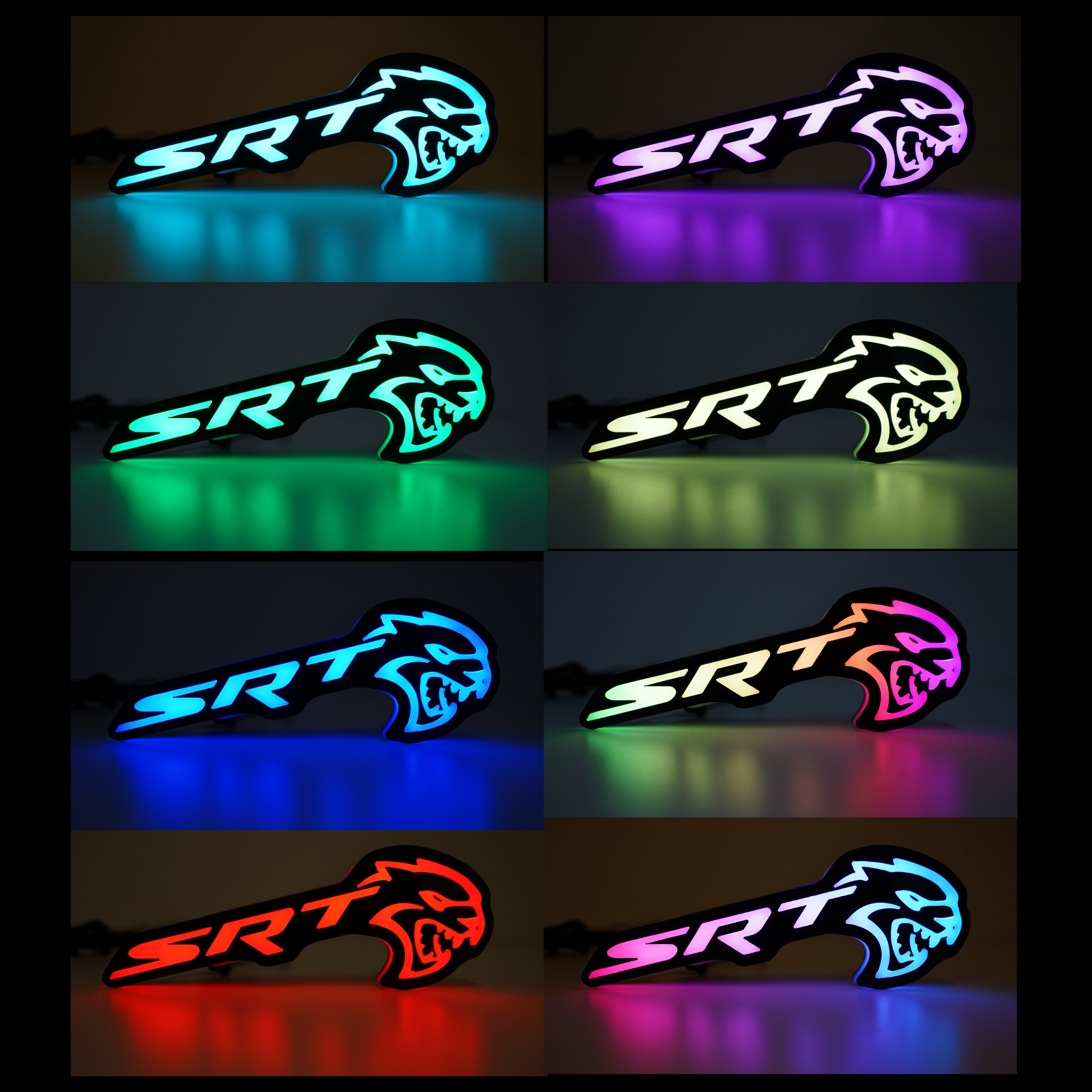 SRT Hellcat LED Emblem Badge: (Multicolor) - RGB Halo Kits Multicolor Flow Series Color Chasing RGBWA LED headlight kit Colorshift Oracle Lighting Trendz OneUpLighting Morimoto theretrofitsource AutoLEDTech Diode Dynamics