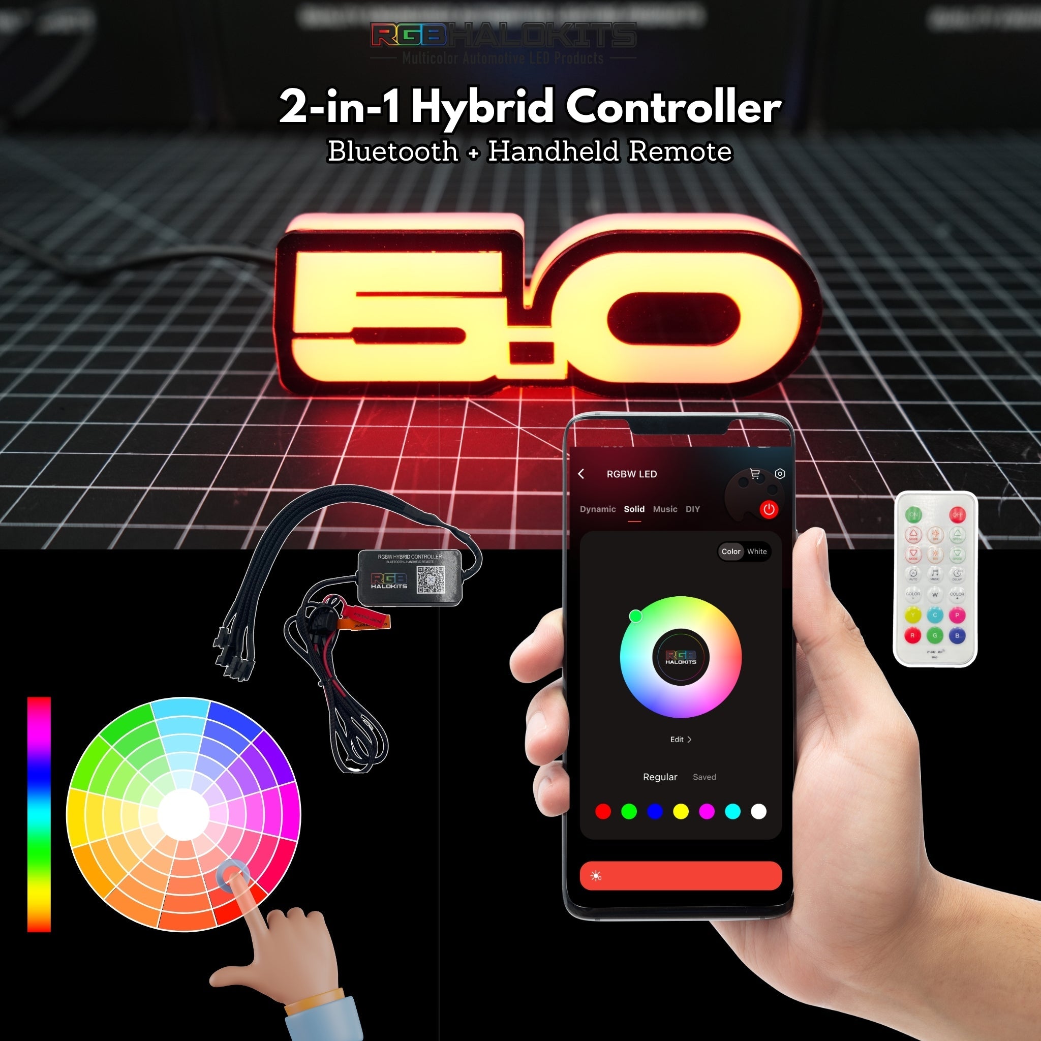 5.0 LED Emblem Badge: Ford Mustang (Multicolor Flow) â€“ Custom Multicolor LED Lighting by RGB Halo Kits