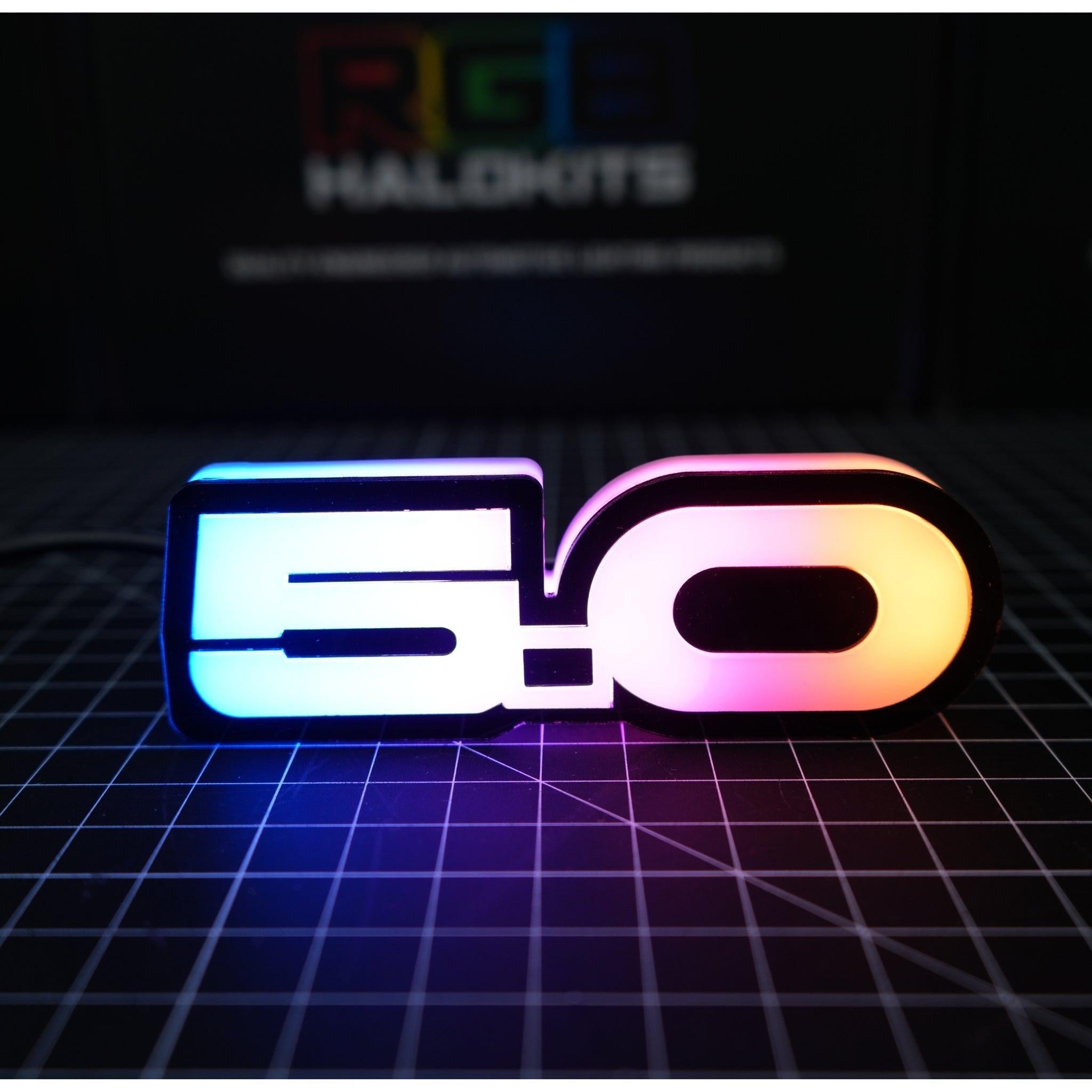 5.0 LED Emblem Badge: Ford Mustang (Multicolor Flow) â€“ Custom Multicolor LED Lighting by RGB Halo Kits