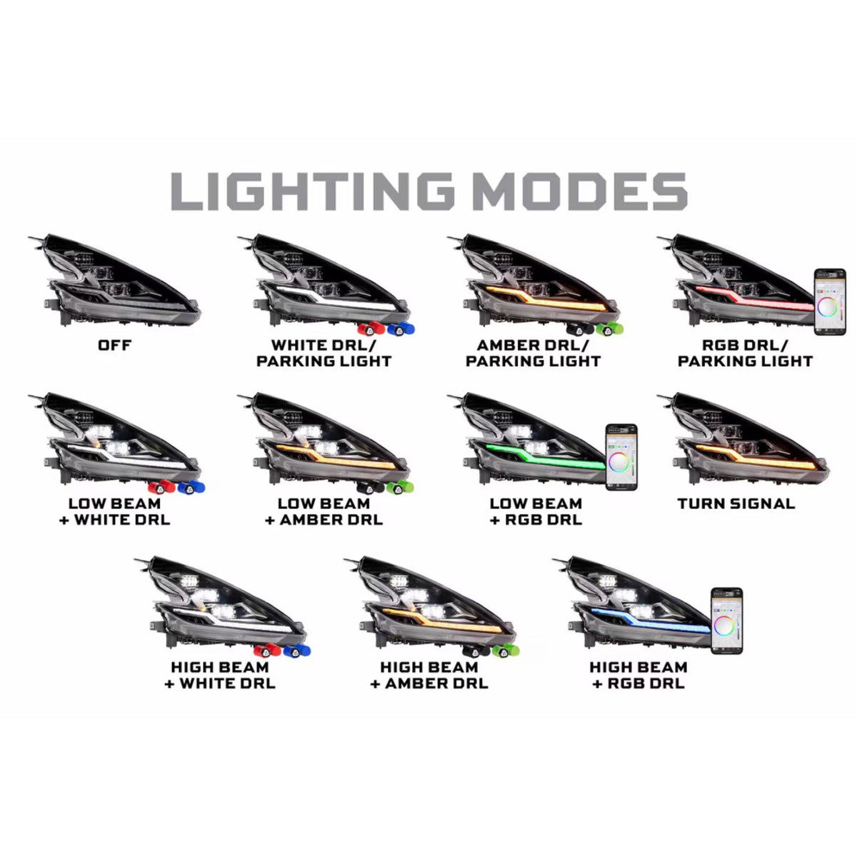 Nissan 370Z: XRGB Evo LED Headlights (2009-2021) – Custom Multicolor LED Lighting by RGB Halo Kits