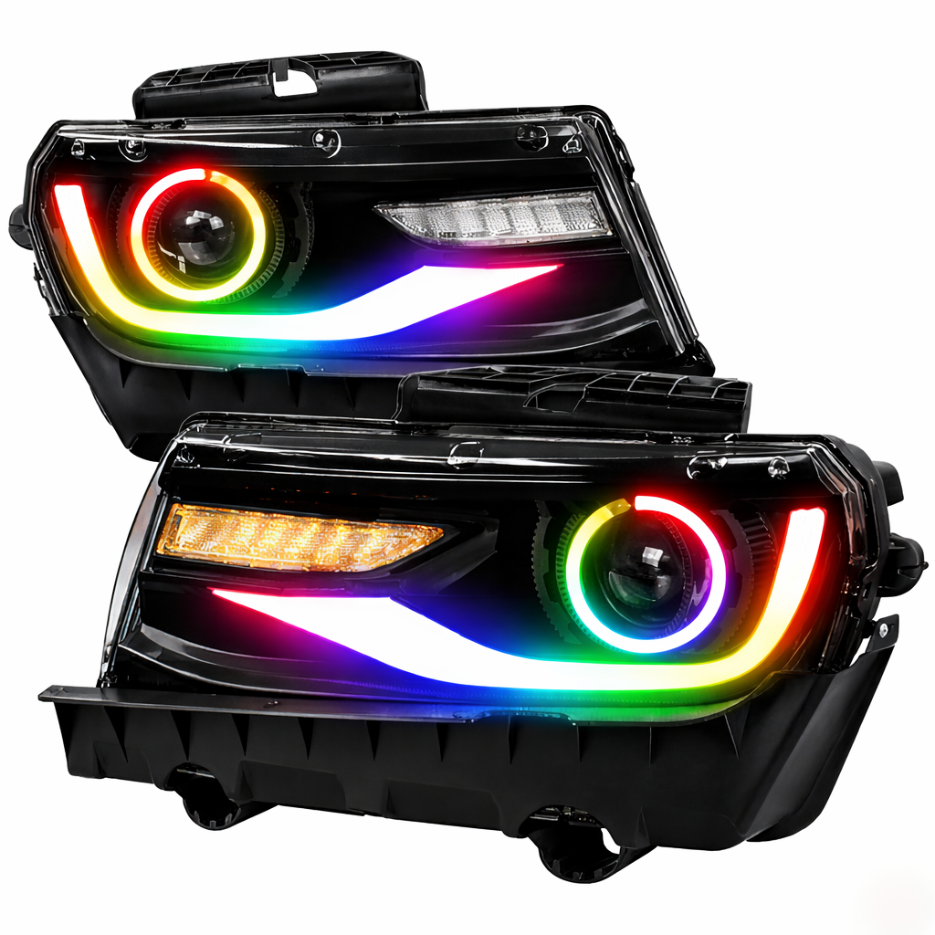 Chevrolet Camaro: Multicolor Flow Series Headlights with Halos (2014-2015) – Custom Multicolor LED Lighting by RGB Halo Kits