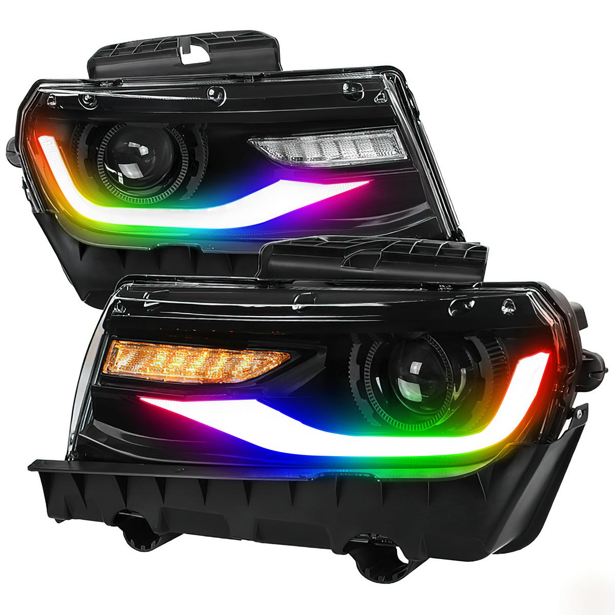 Chevrolet Camaro: Multicolor Flow Series Headlights with Halos (2014-2015) – Custom Multicolor LED Lighting by RGB Halo Kits