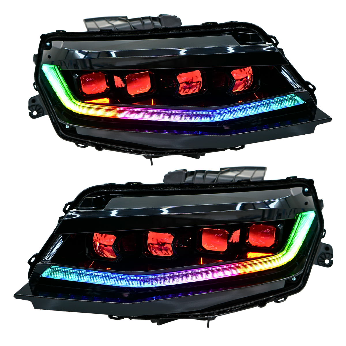 Chevrolet Camaro: Multicolor Flow Series Headlights + Demon Eyes (2016–2018) | XB Morimoto – Custom Multicolor LED Lighting by RGB Halo Kits