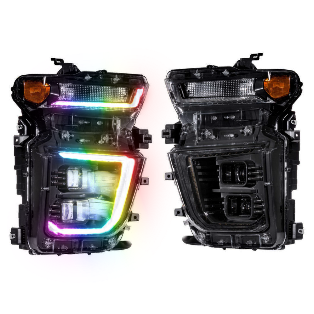Chevrolet Silverado HD: Multicolor Flow Series Headlights + Demon Eyes (2020–2024) | XB Hybrid Morimoto – Custom Multicolor LED Lighting by RGB Halo Kits
