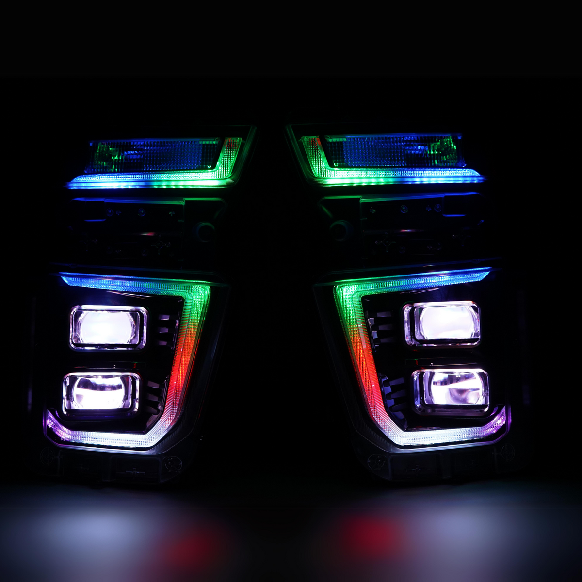 Chevrolet Silverado HD: Multicolor Flow Series Headlights + Demon Eyes (2020–2024) | XB Hybrid Morimoto – Custom Multicolor LED Lighting by RGB Halo Kits