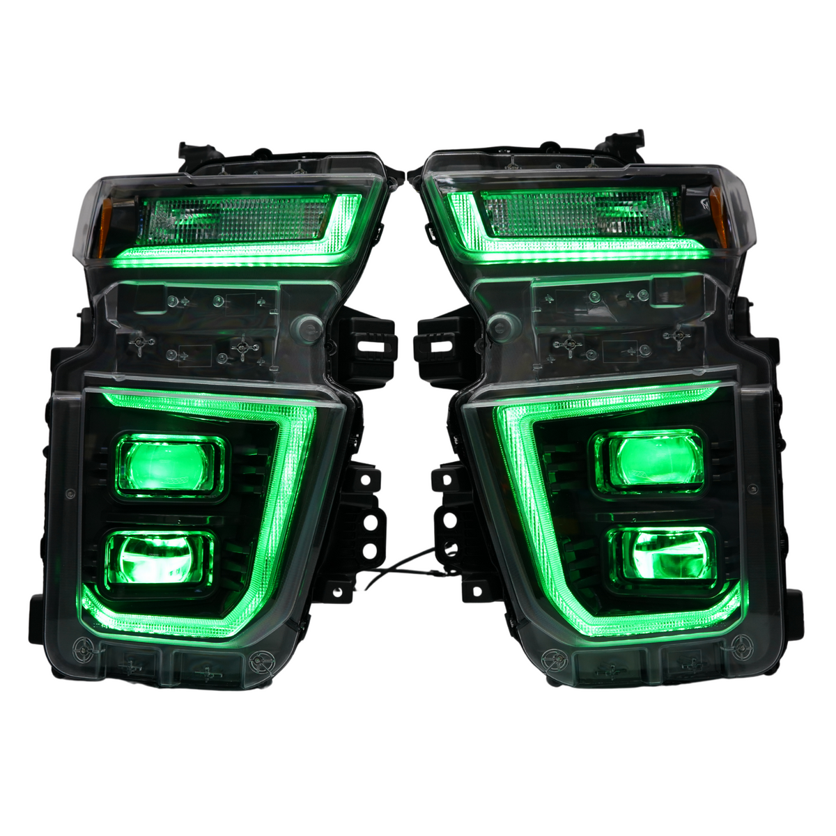 Chevrolet Silverado HD: Multicolor Flow Series Headlights + Demon Eyes (2020–2024) | XB Hybrid Morimoto – Custom Multicolor LED Lighting by RGB Halo Kits