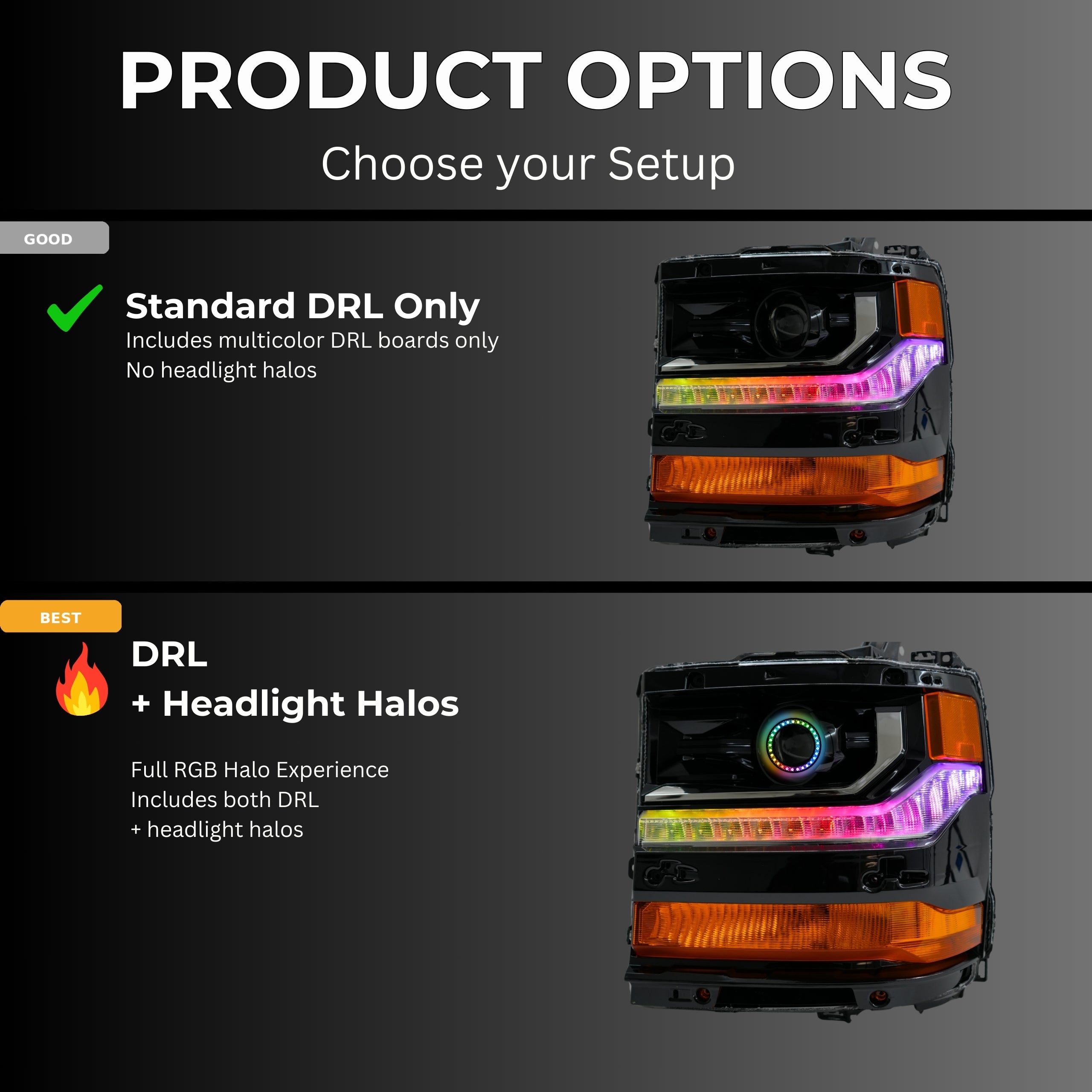Chevrolet Silverado Multicolor Flow Series DRL Boards (2016-2018) – Custom Multicolor LED Lighting by RGB Halo Kits
