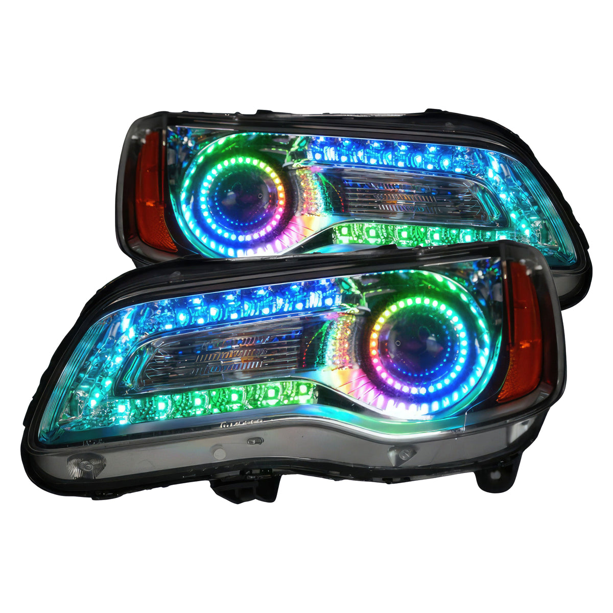 Chrysler 300: Multicolor Flow Series Headlights + Halos (2011-2023) – Custom Multicolor LED Lighting by RGB Halo Kits